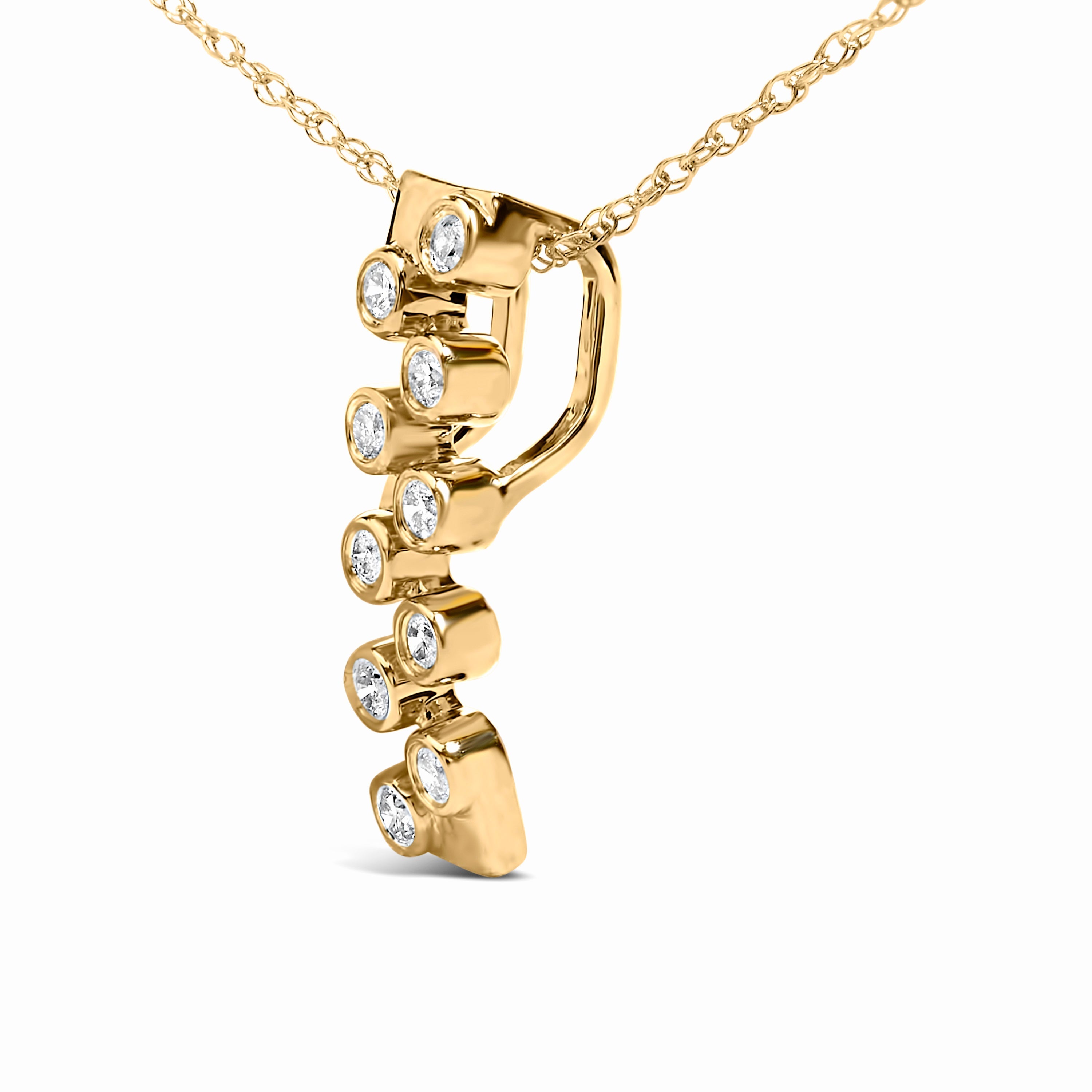 14K Yellow Gold Bezel Set 1/7 Cttw Diamond Vertical Bar Pendant Necklace DestGlow