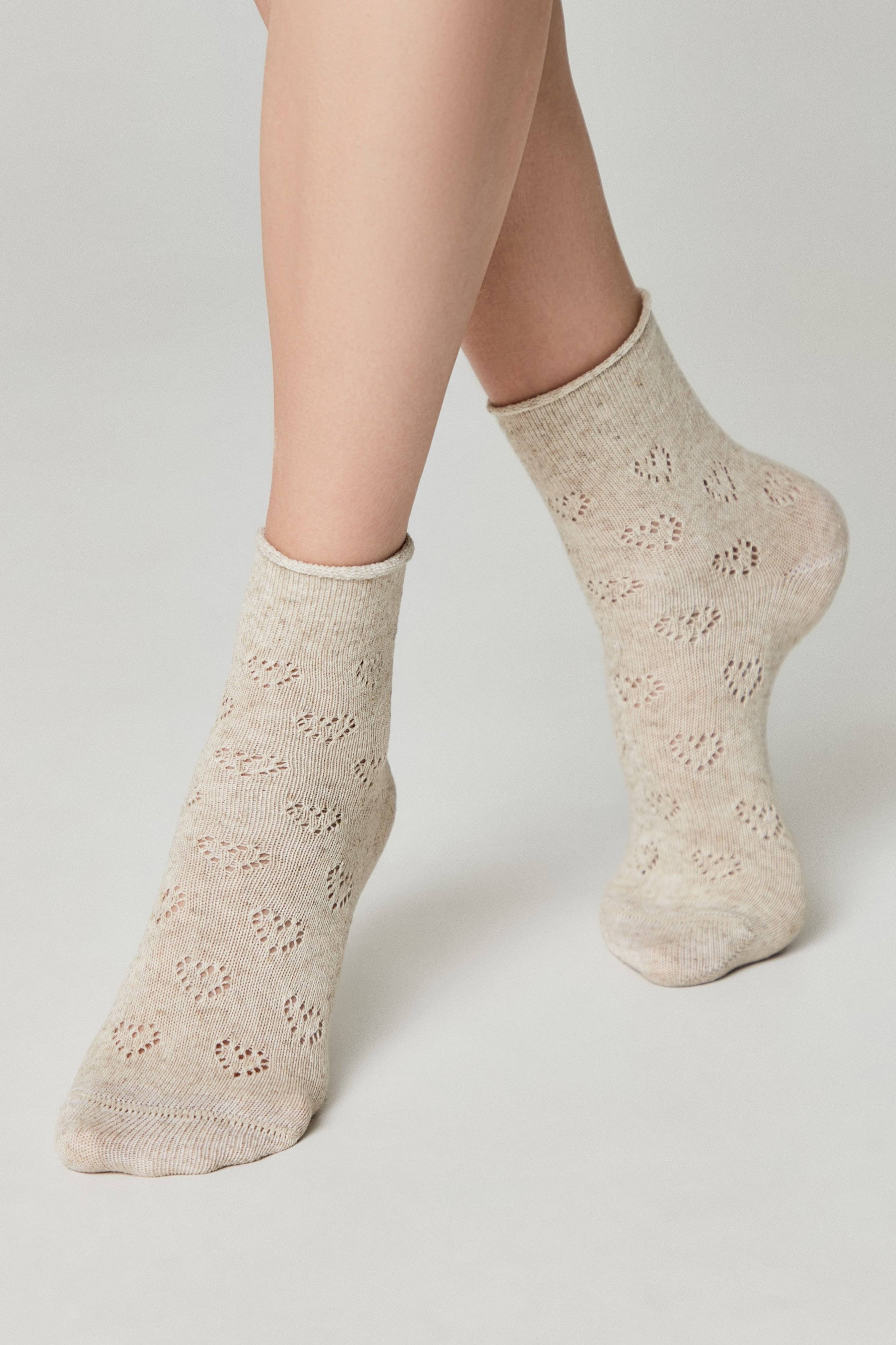 Cotton Linen Socks Conte Classic 542 - Hearts Pattern - DestGlow