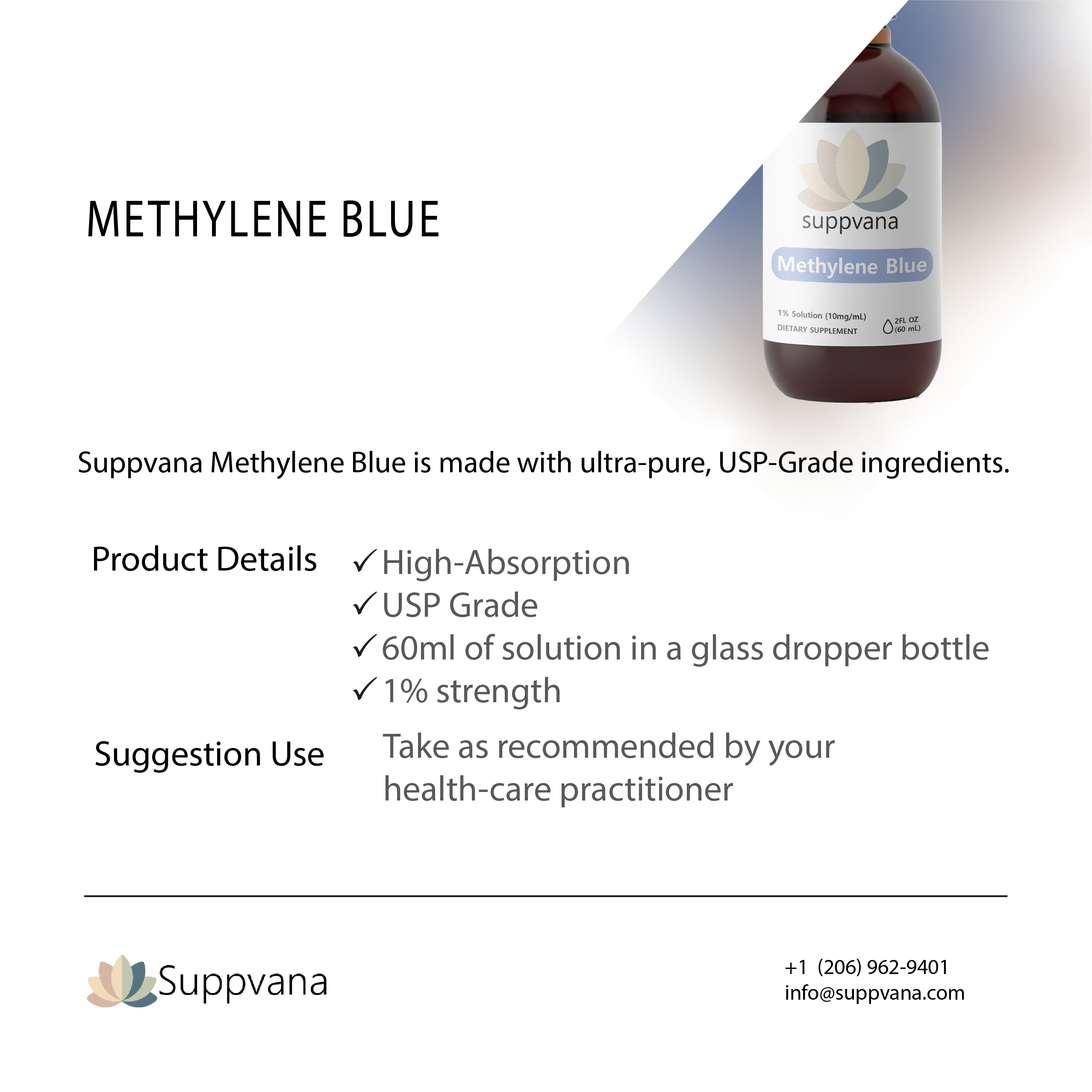 Suppvana Methylene Blue Liquid 1% (600mg, 2oz) by LIV