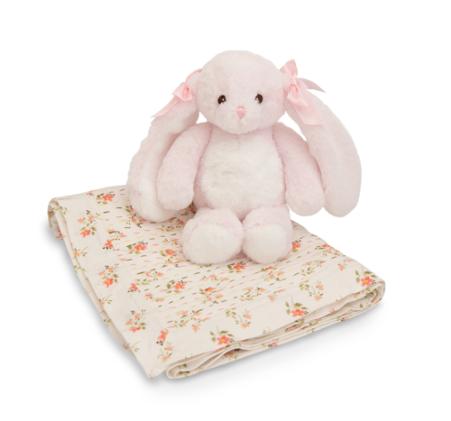 Tiny Petals Baby Quilt Gift Set - Handstitched Crib Quilt with Plush Bunny