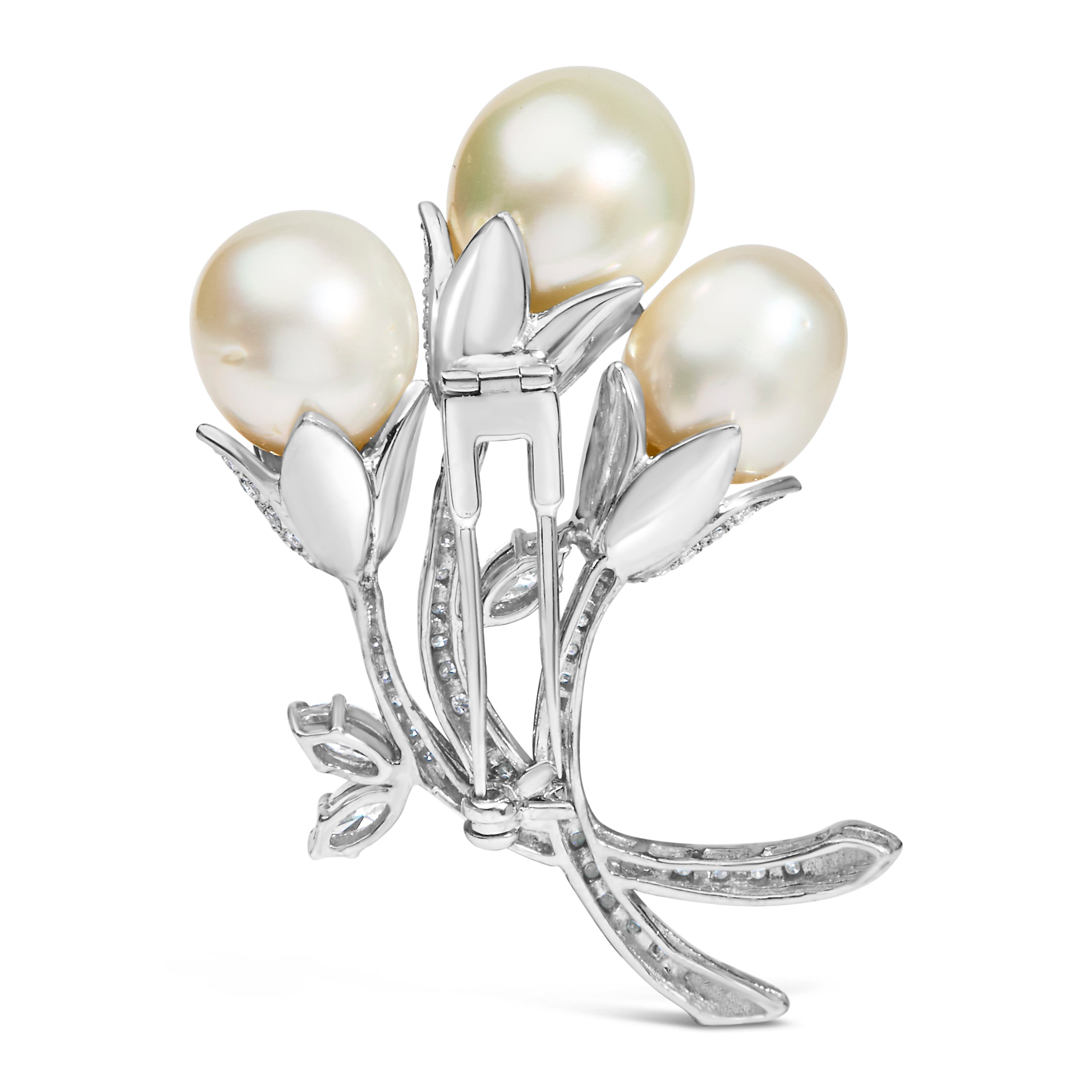 18K White Gold 2 1/5 Cttw Diamond and South Sea Pearl Floral Brooch Pin (G-H Color, VS1-VS2 Clarity) by Bids.com