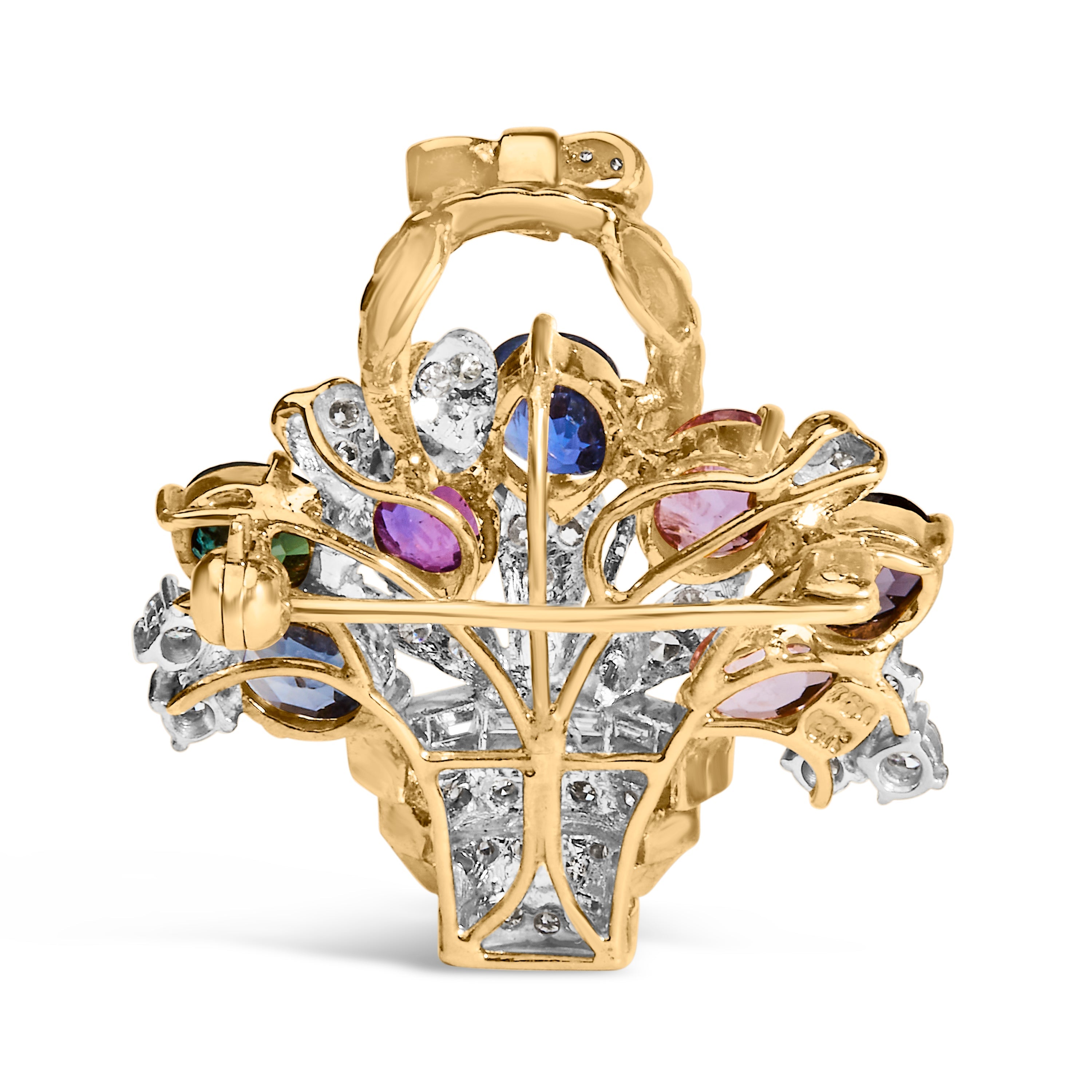 18K Yellow Gold 1 1/10 Cttw Diamond and Mixed Gemstone Floral Bouquet Pendant and Brooch Pin (G-H Color, VS1-VS2 Clarity) by Bids.com