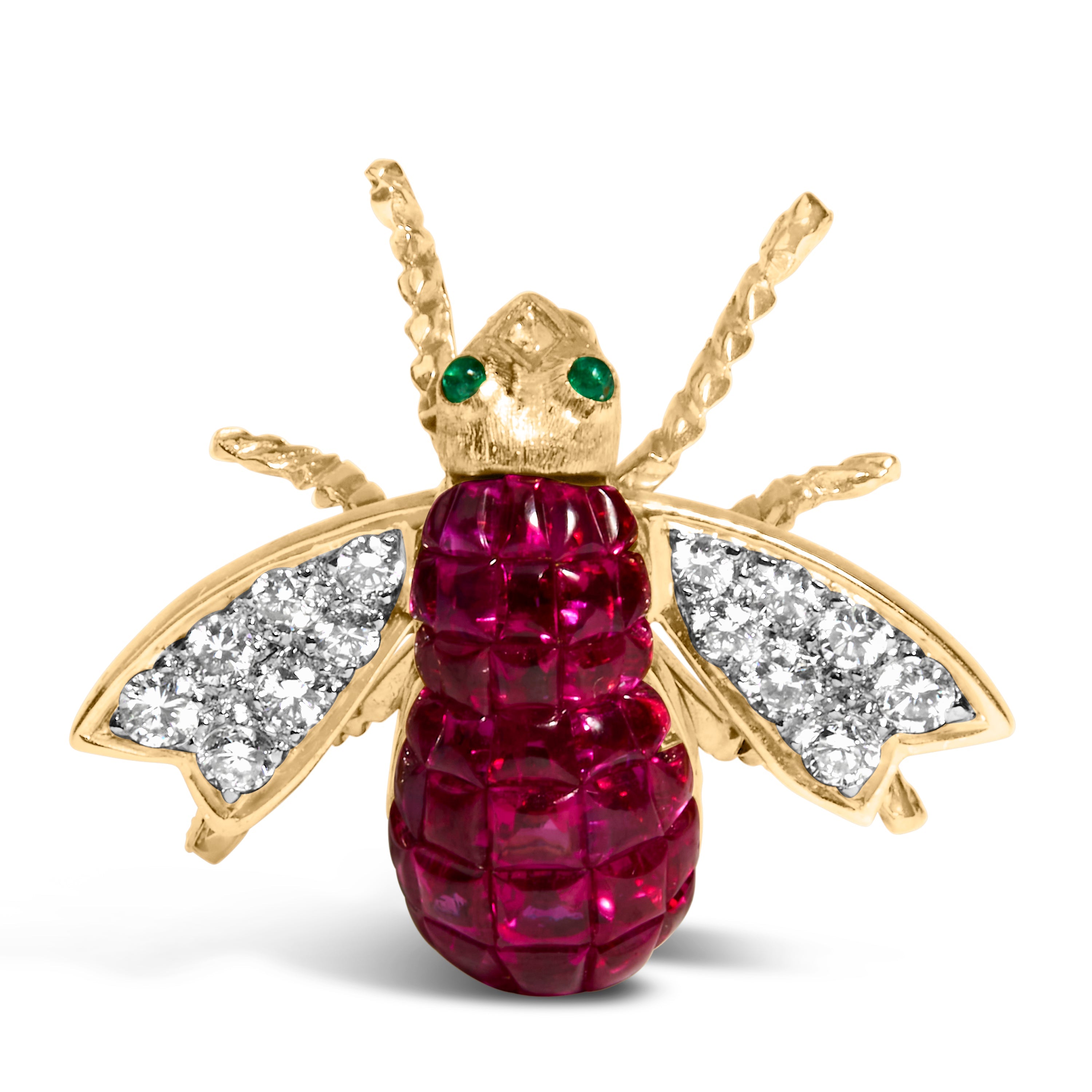 18K Yellow Gold 3/8 Cttw Diamond and 6 3/4 Cttw Red Ruby Bumblebee Brooch Pin (F-G Color, VS2-SI1 Clarity) by Bids.com