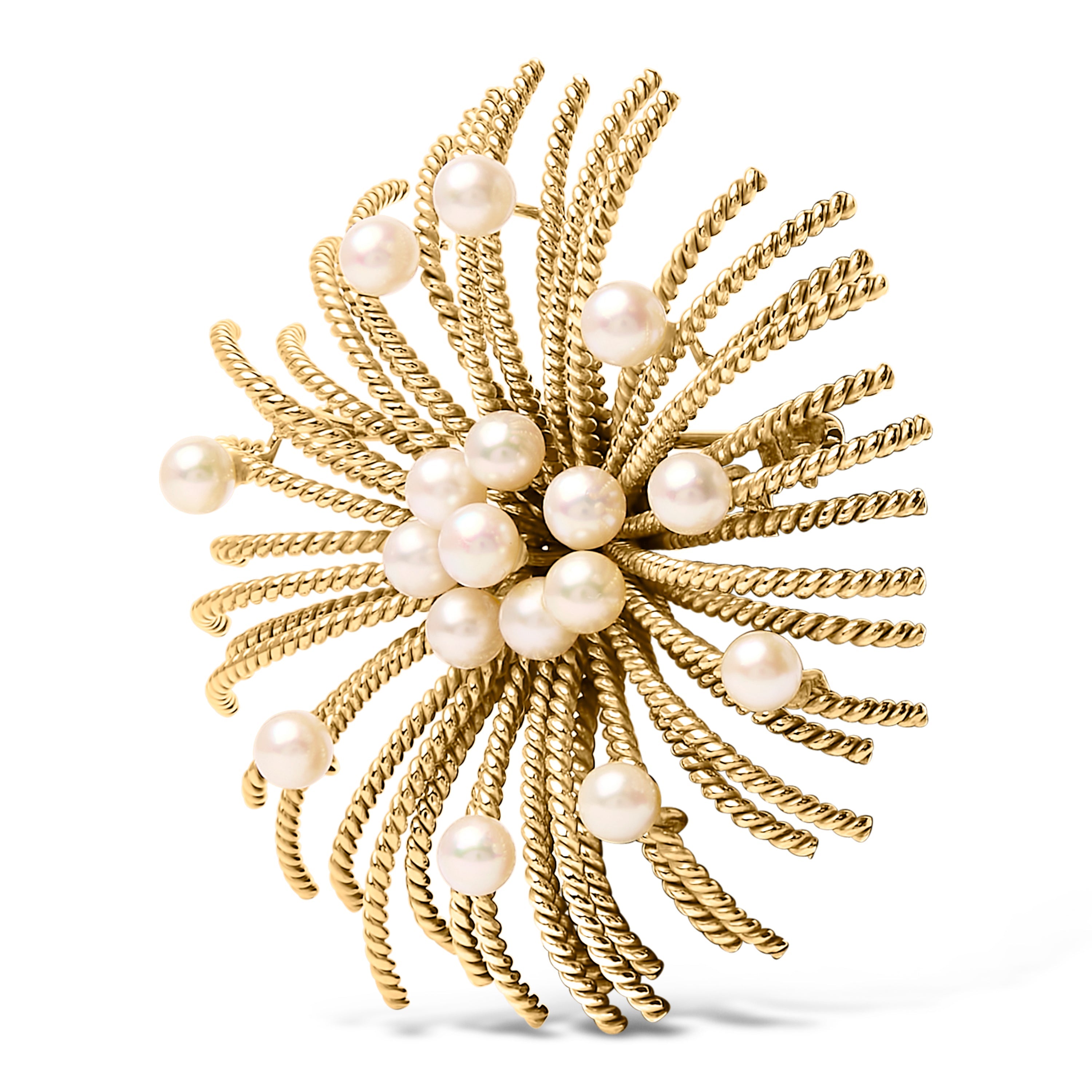 18K Yellow Gold Cultured Freshwater Pearl Starburst Brooch Pin by Bids.com