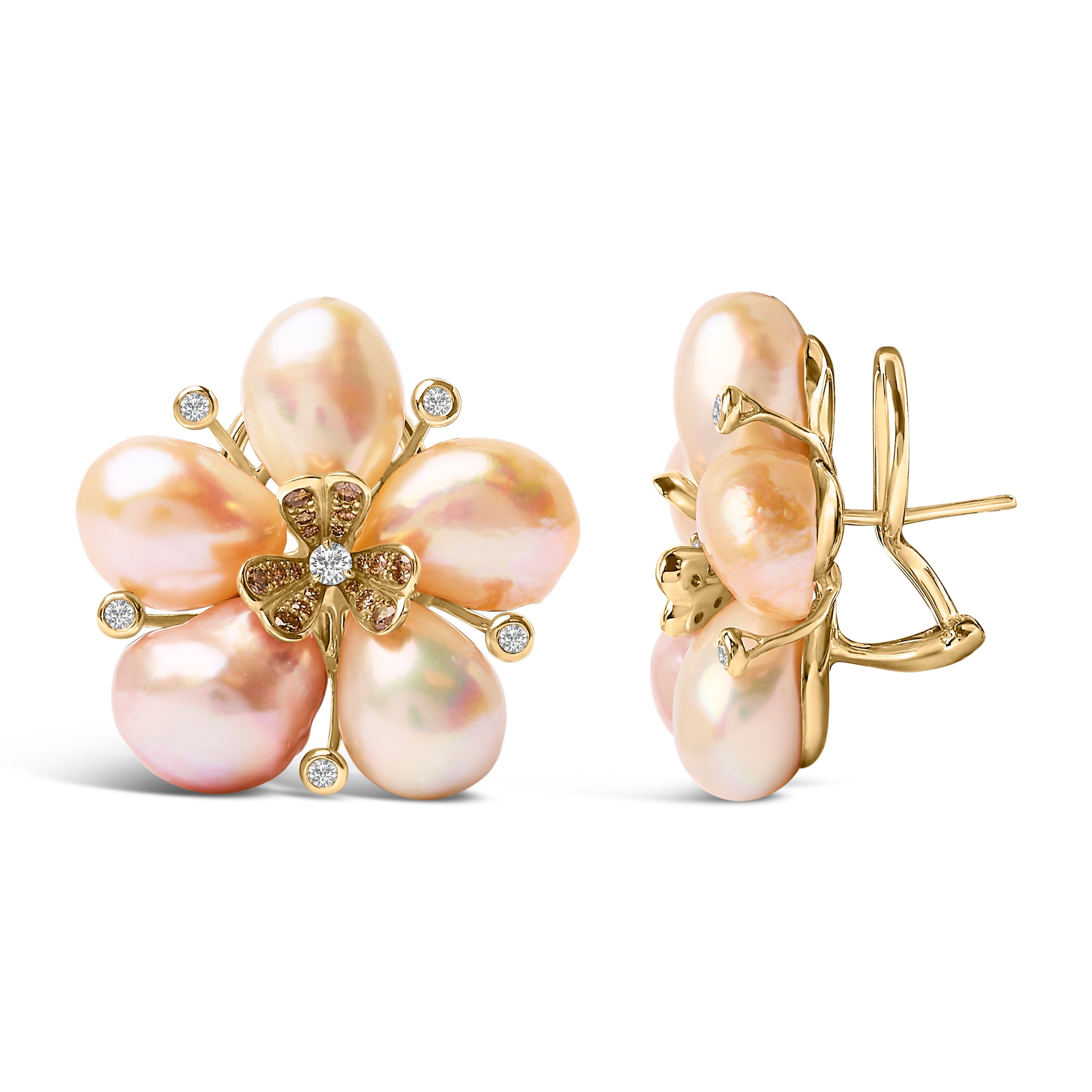 18K Rose Gold 3/8 Cttw Diamond and Freshwater Pearl Blossom Stud Earrings by Bids.com