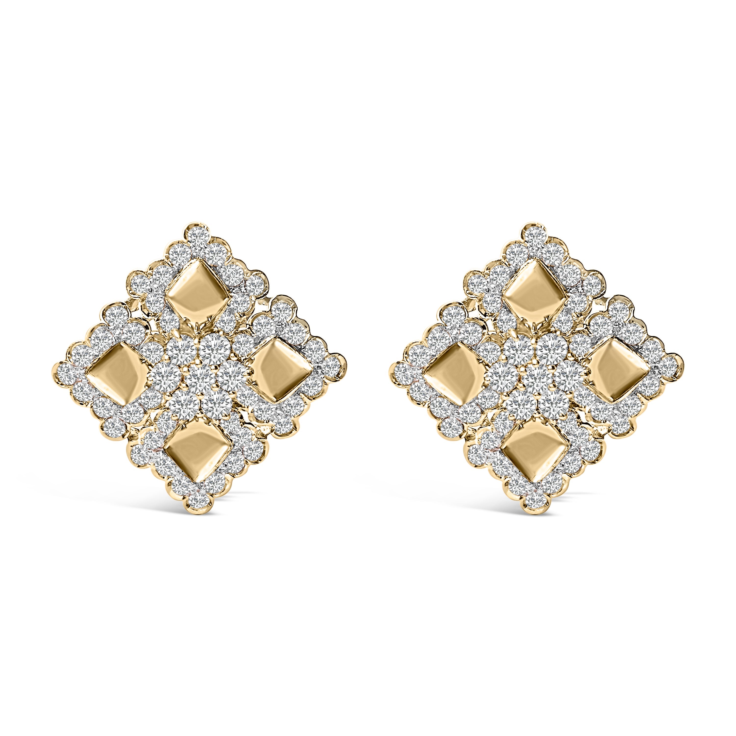 18K Yellow Gold Diamond 5 1/5 Cttw Geometric Cluster Stud Earrings by Bids.com
