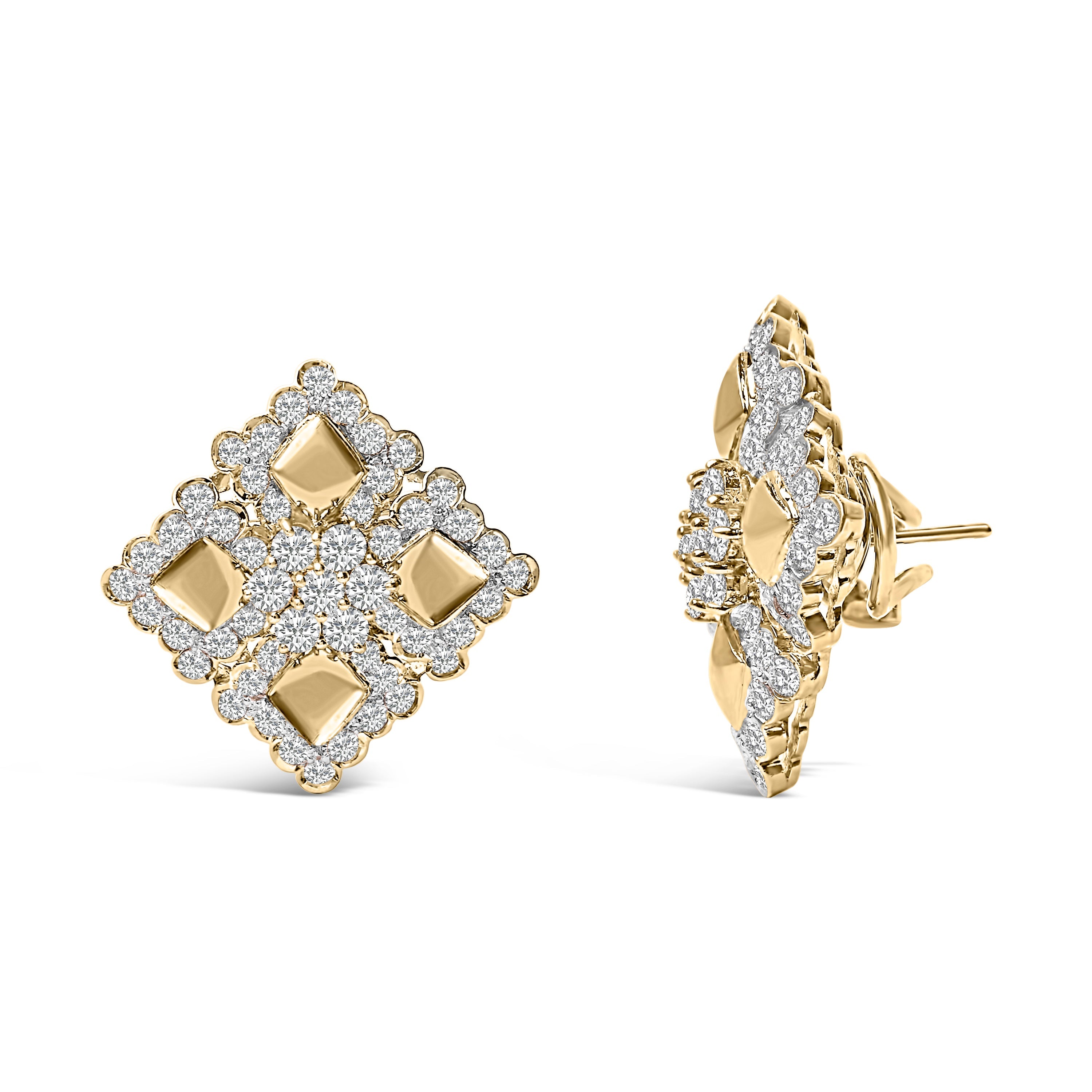 18K Yellow Gold Diamond 5 1/5 Cttw Geometric Cluster Stud Earrings by Bids.com