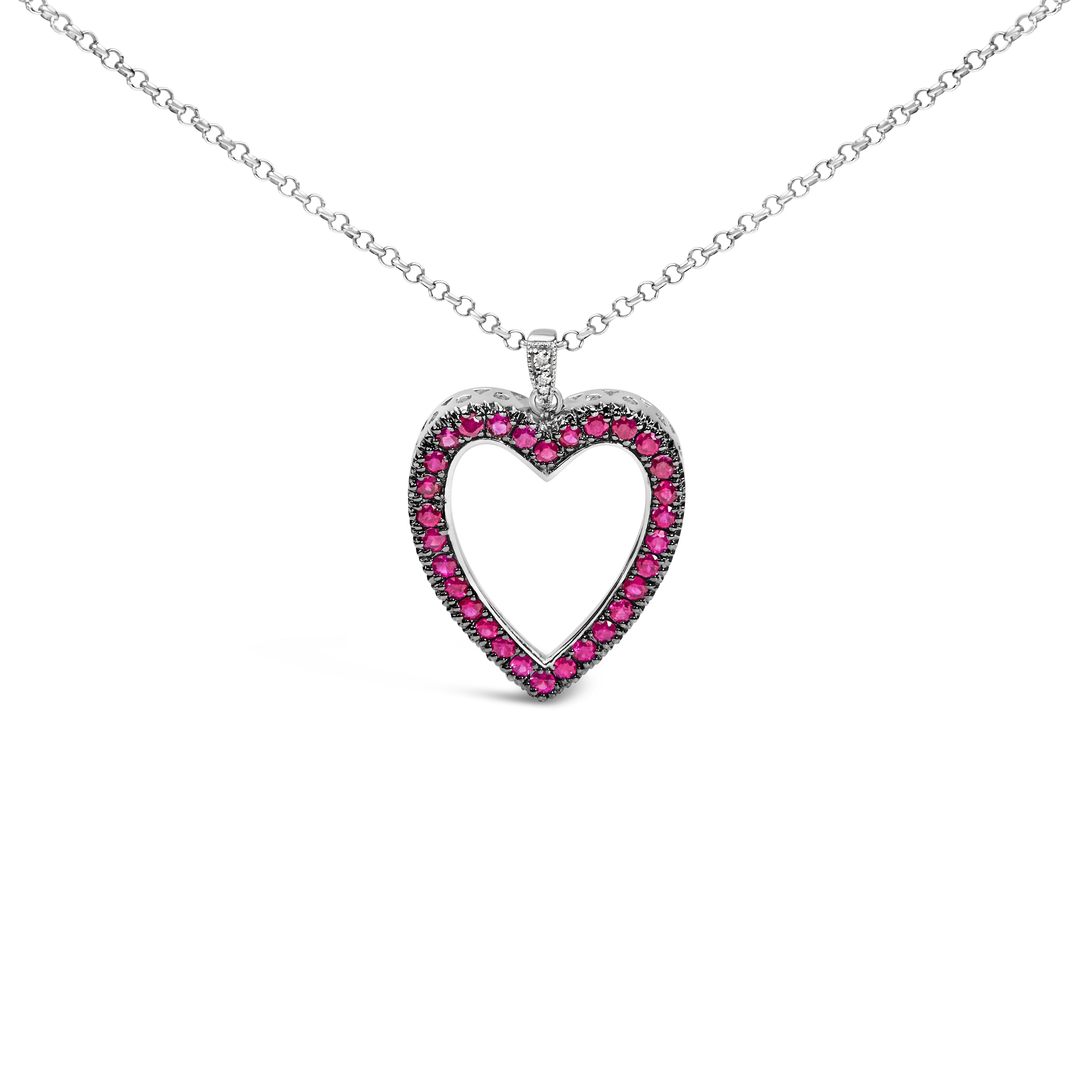 18K 1/3 Cttw Diamond and Red Ruby Open Heart with Black Rhodium 18" Pendant Necklace (G-H Color, VS2-SI1 Clarity) by Bids.com