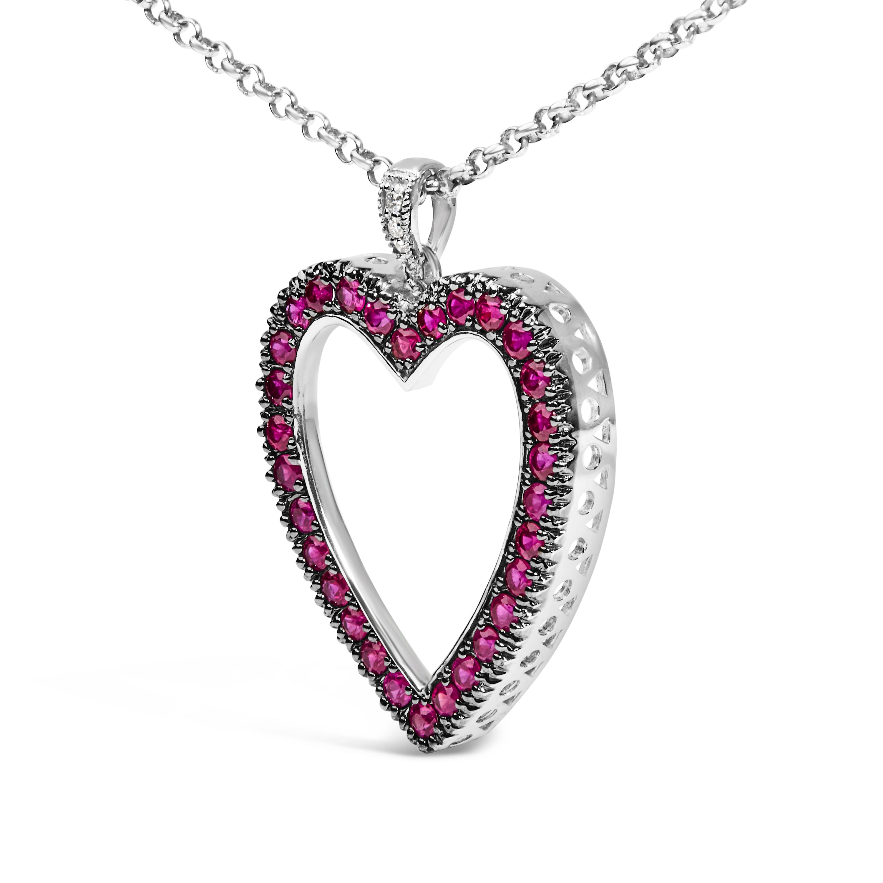 18K 1/3 Cttw Diamond and Red Ruby Open Heart with Black Rhodium 18" Pendant Necklace (G-H Color, VS2-SI1 Clarity) by Bids.com