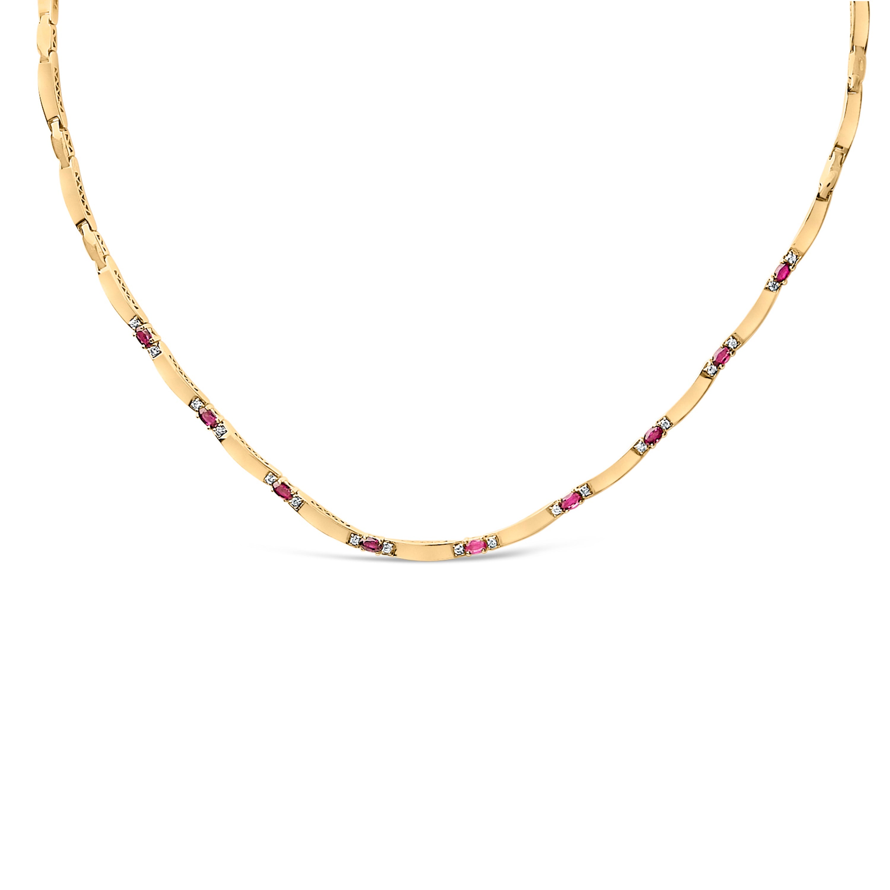 14K Yellow Gold Red Ruby and 3/8 Cttw Diamond Alternating Link Necklace by Bids.com