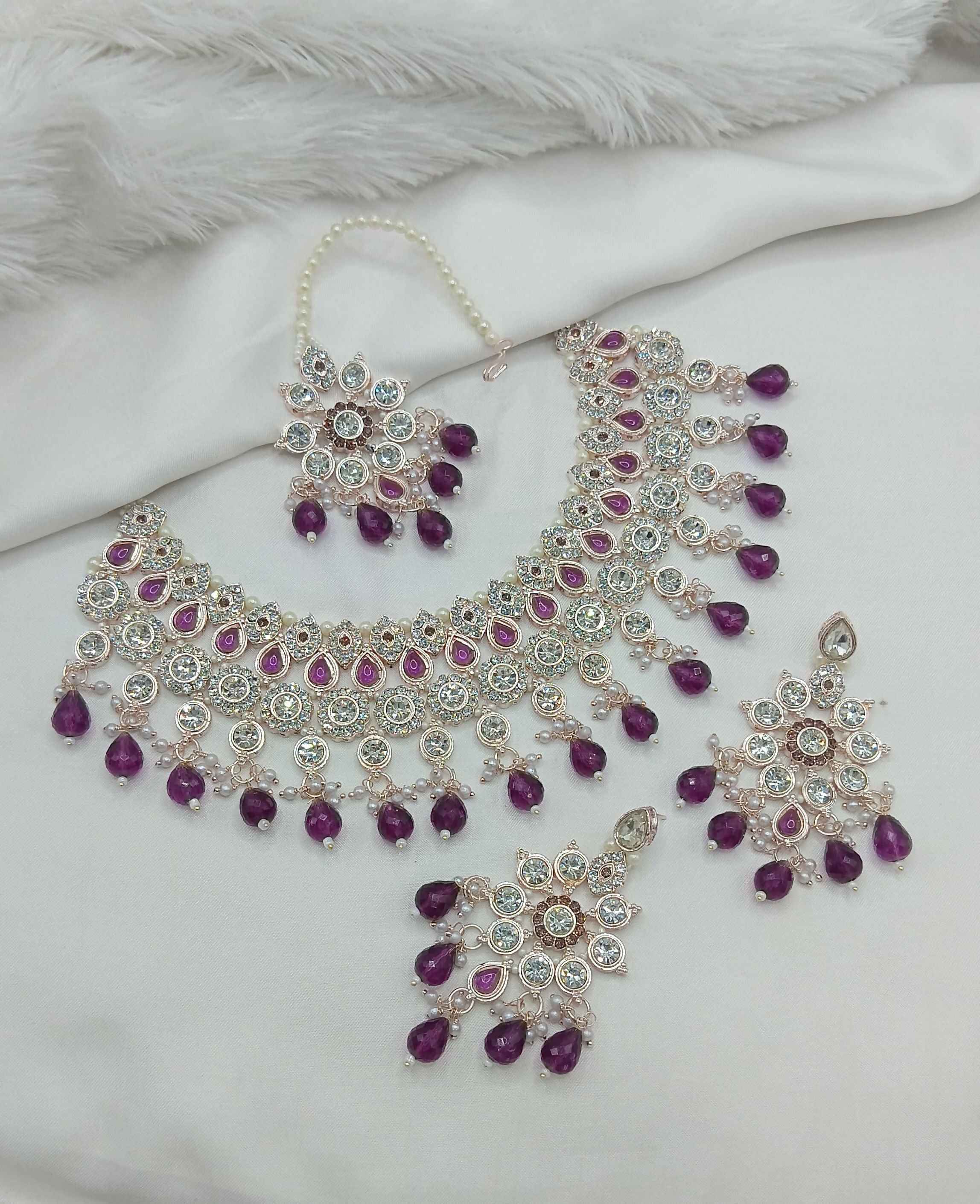 Joban Fashion Purple Stone Work Necklace Set