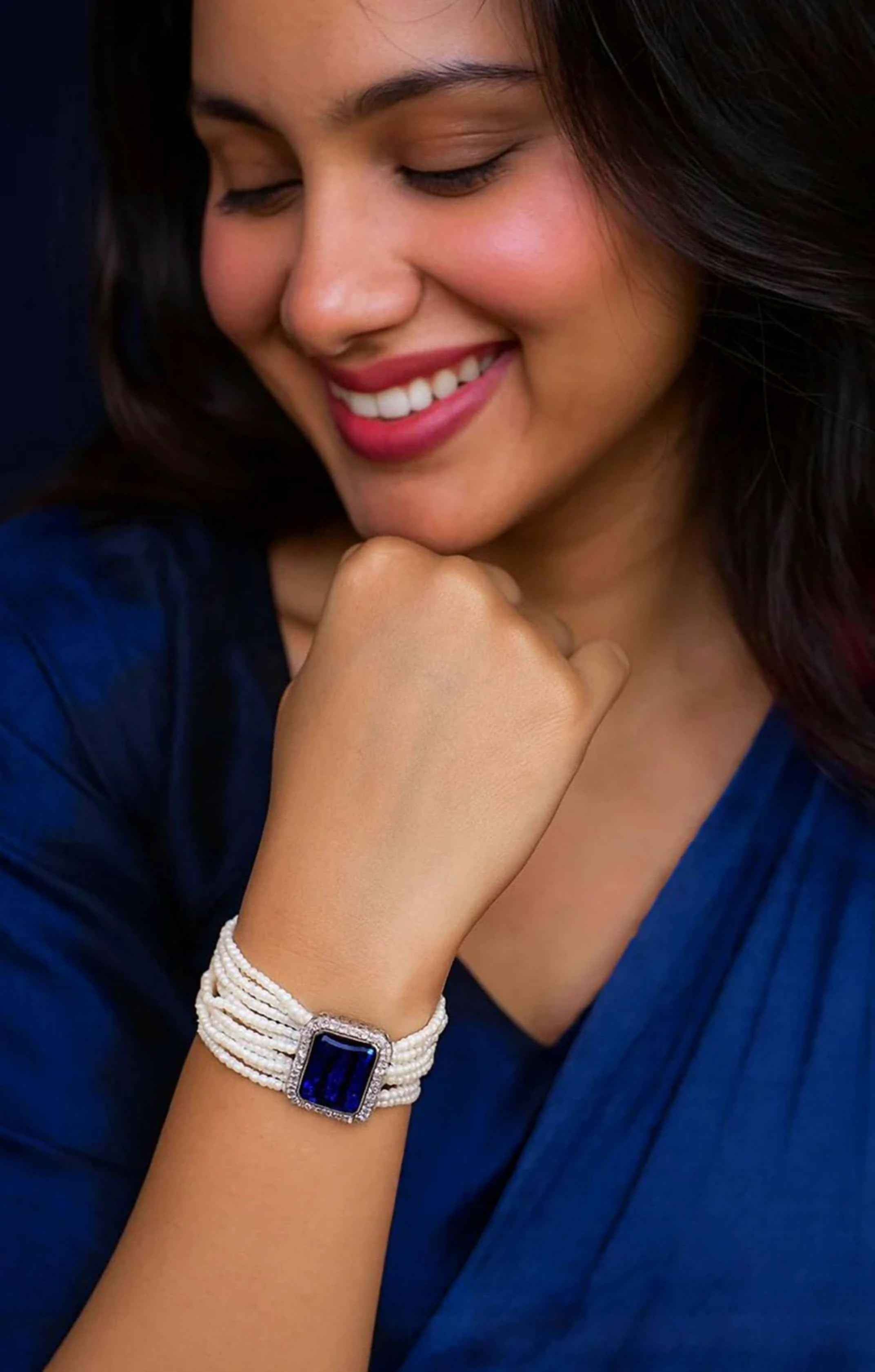 Joban Fashion Blue Brass Ad With Monalisa Stone Beaded Bracelet