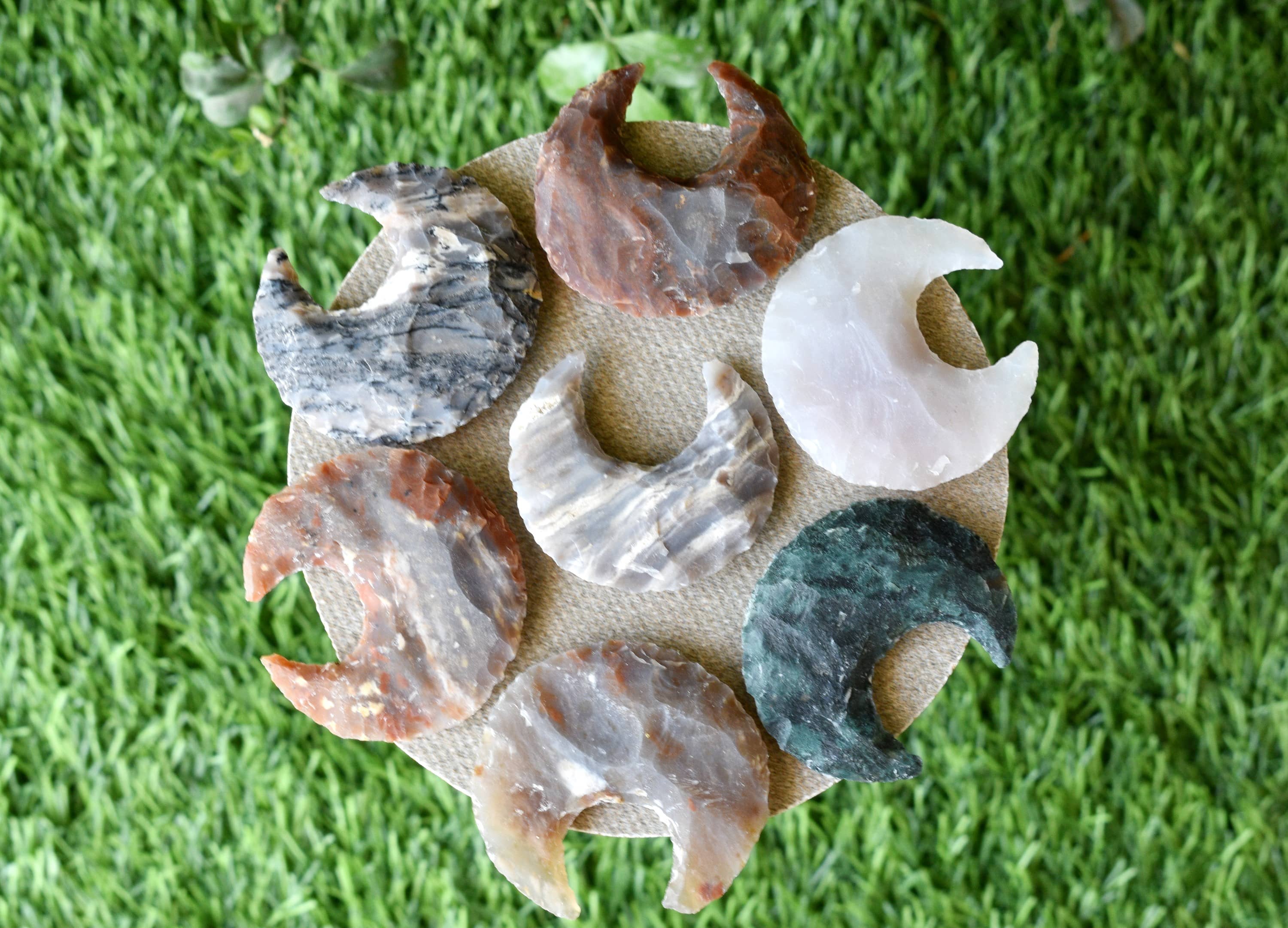 1" Fancy Jasper Moon Arrowhead Point, Indian Agate Spearhead Points DestGlow