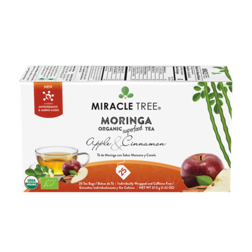 Miracle Tree's Organic Moringa Tea - Apple Cinnamon Flavor, 25 Tea Bags