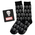 Marvel Punisher Black Socks and Silver Lapel Pin Gift Set