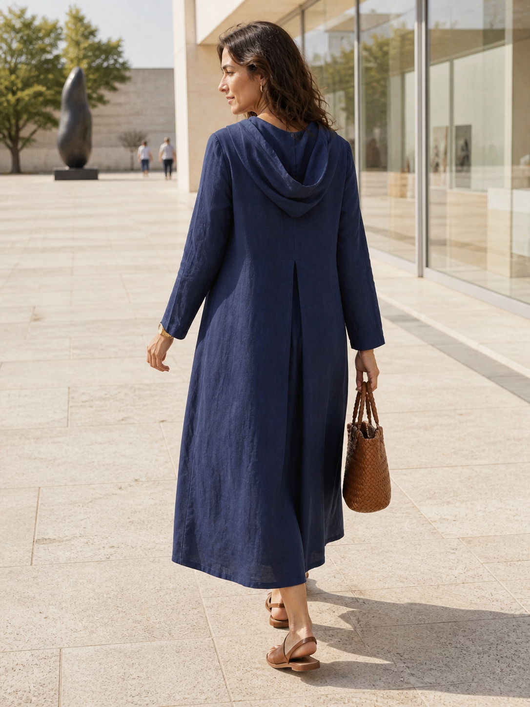 100% Linen Hooded Pullover Maxi Dress REBECCA DestGlow