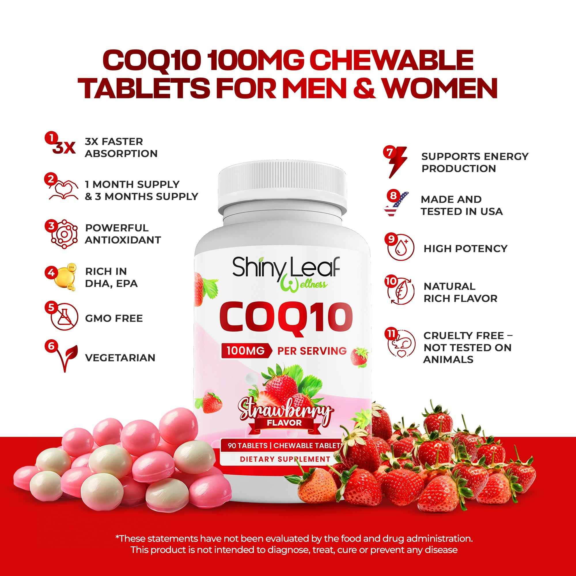 CoQ10 100mg Strawberry Chewable Tablets