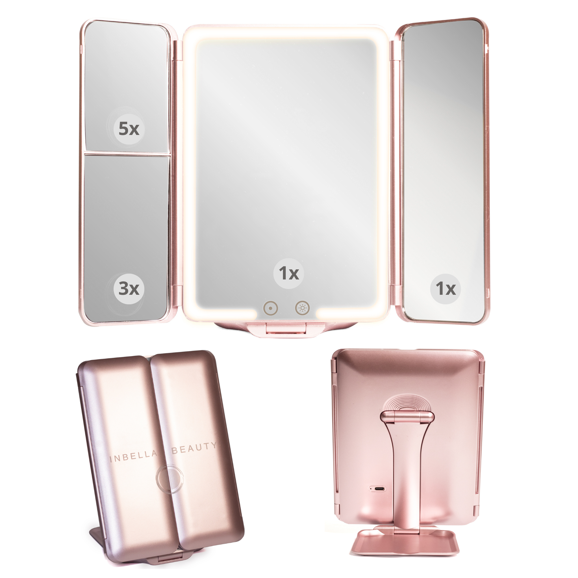 Rose InBella Compact & Travel Mirror with LED Light – Rechargeable DestGlow