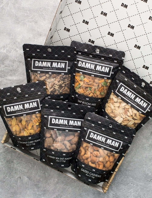 Gourmet Manly Nut Gift Box for Men - 6 Unique Handcrafted Snacks