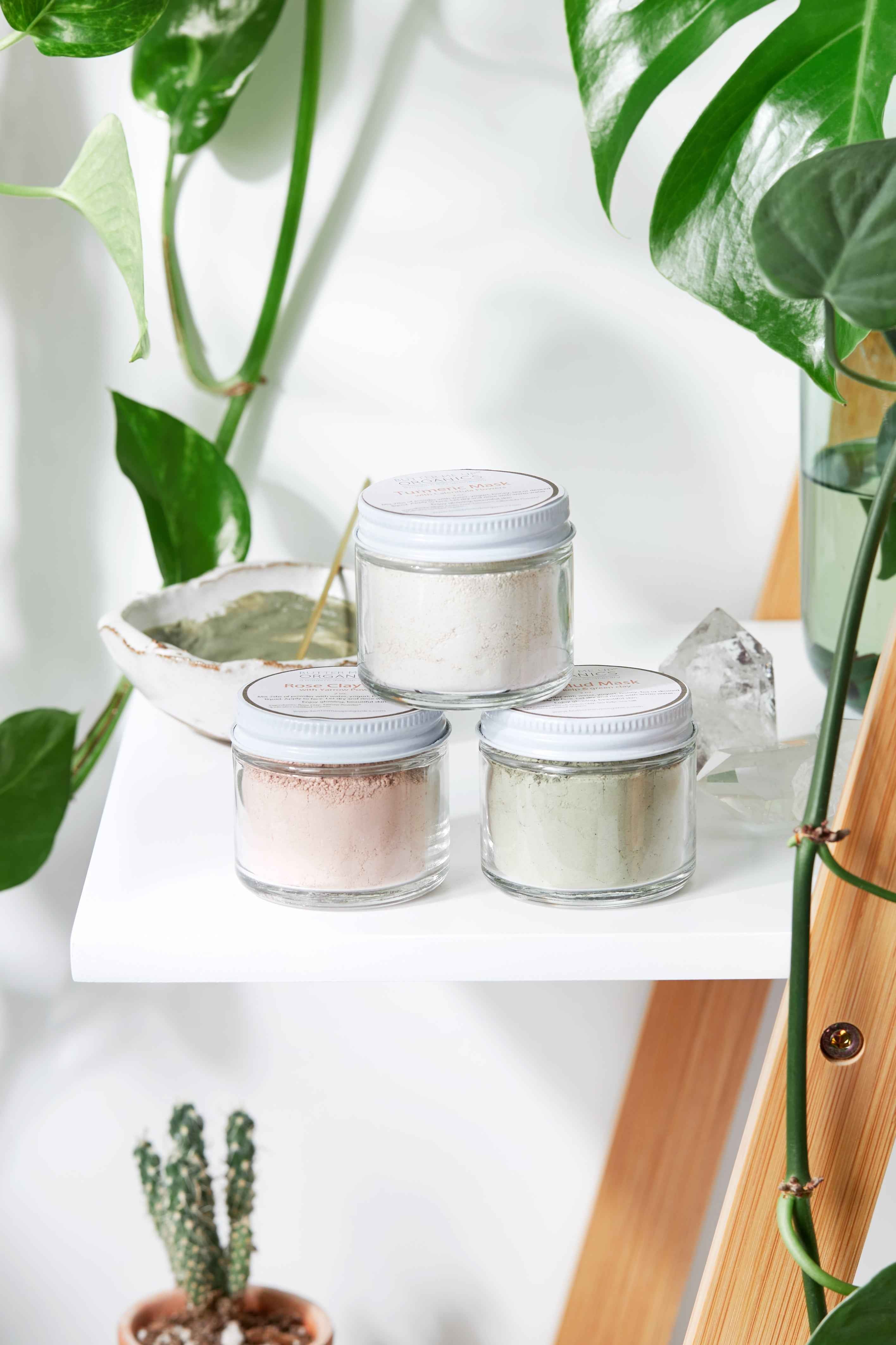 Clay Face Mask Trio Rose Clay French Green Clay Kaolin Clay Turmeric Kelp Calendula by Butter Me Up Organics