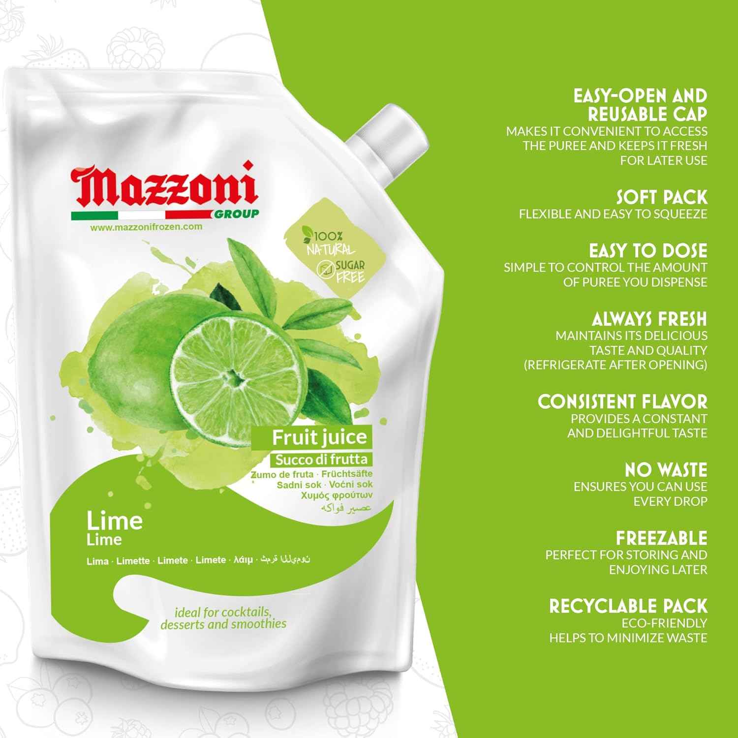 Mazzoni, Real Lime Juice, 100% Pure Lime, Just Juice, No Sugar Added, 2.2 lb
