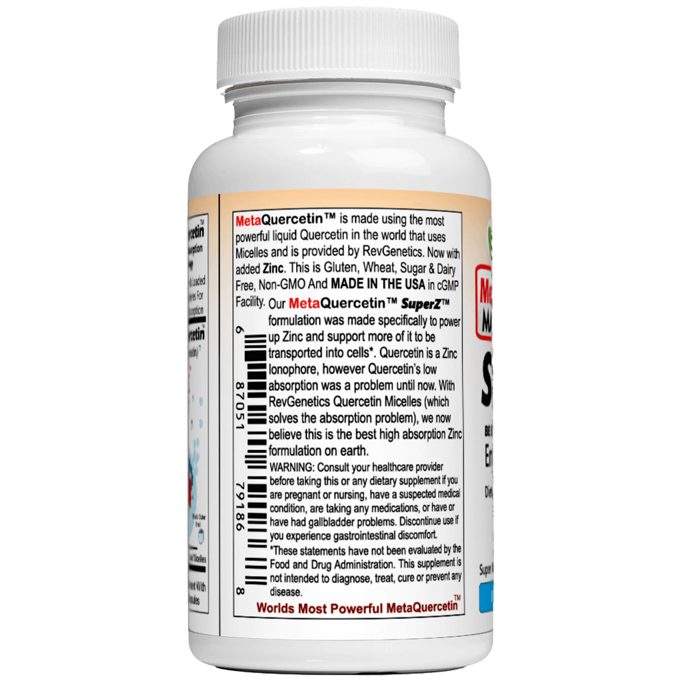 Super Z - Nano Quercetin with Zinc in Micelles Supplement - Advanced Micelle Ionophore Formula for Anti-aging Health - Immune to plain Zinc- Better than liposomal -By RevGenetics by RevGenetics