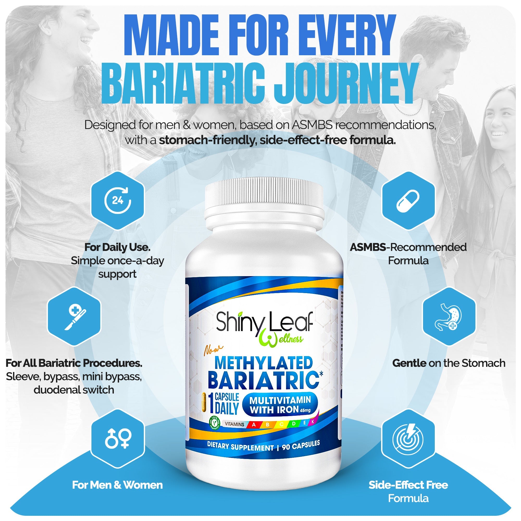 Methylated Bariatric Multivitamins with 45mg Iron 1 capsule a day by Shiny Leaf