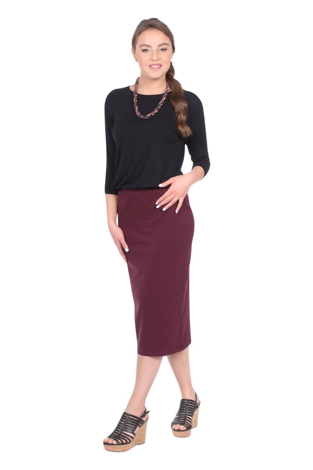 Mid-Calf Pencil Skirt in Cotton Spandex – No Slits by Kosher Casual USA