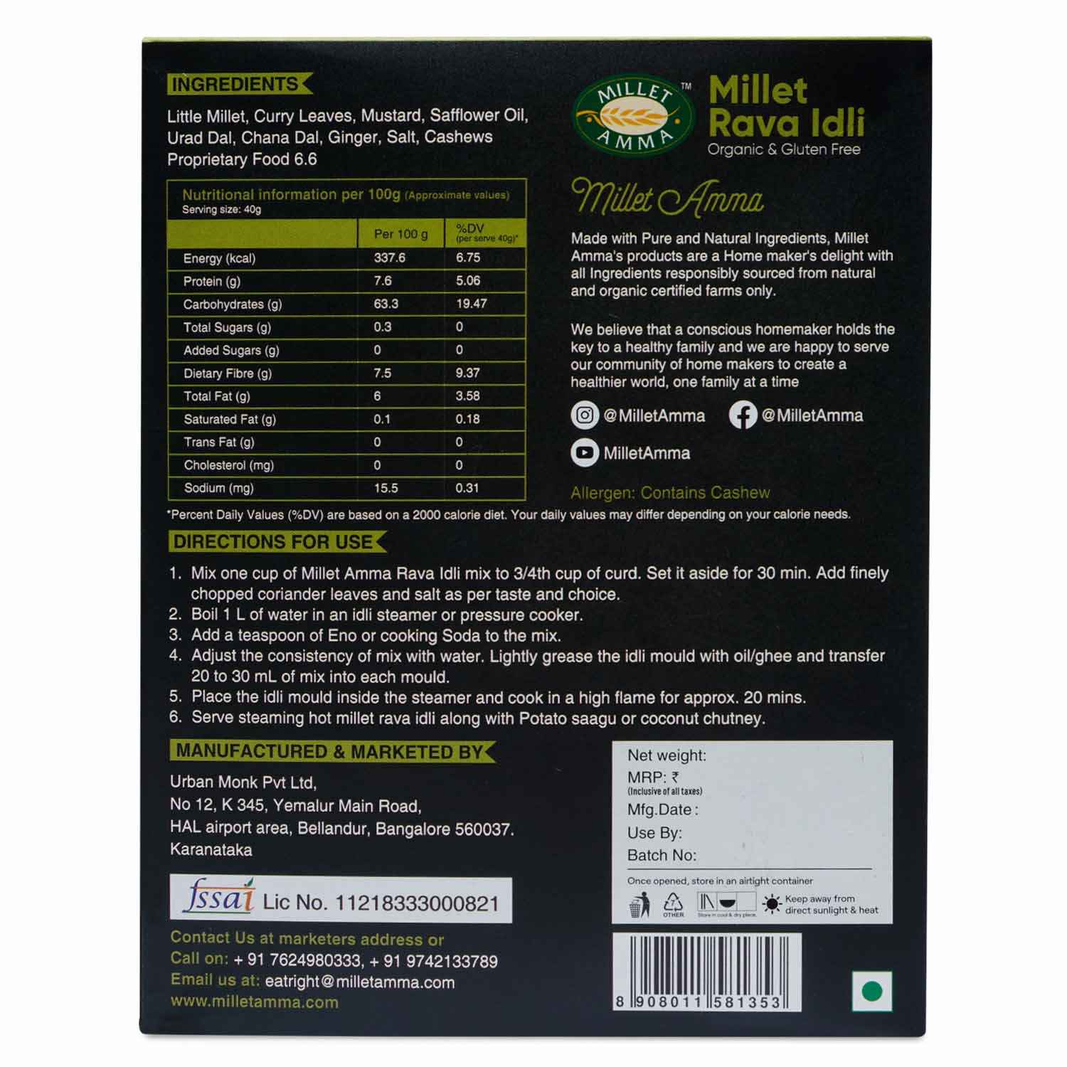 Millet Amma Millet Rava Idli Mix