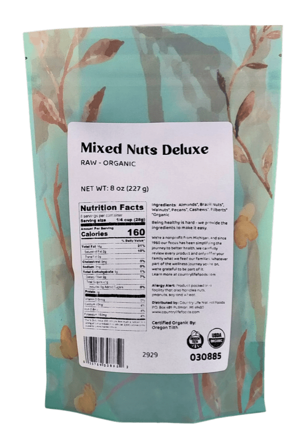 Mixed Nuts Deluxe, Raw, Organic by Country Life Natural Foods