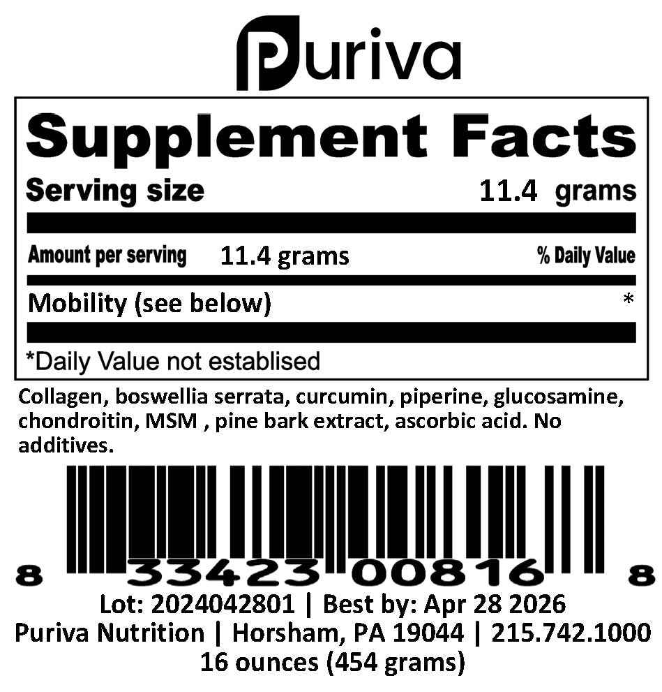 Mobility powder, 1 pound, Puriva Nutrition