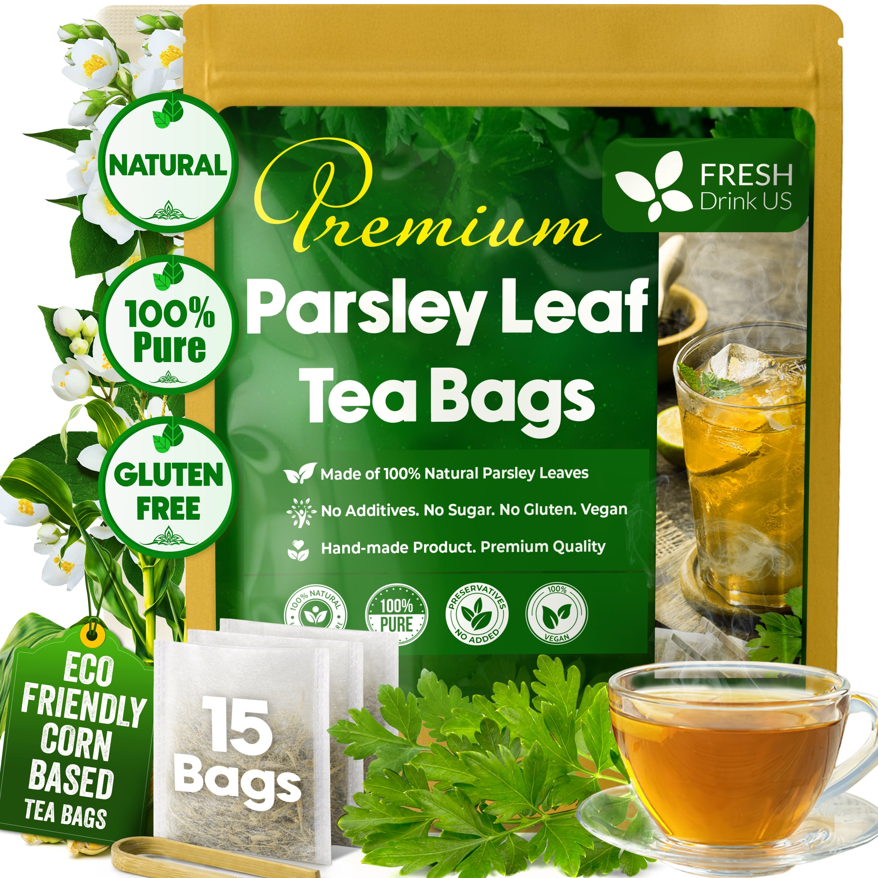 Premium Parsley Leaf Tea Bags, 100% Natural & Pure from Parsley Leaves. by FreshDrinkUS - Natural and Premium Herbal Tea