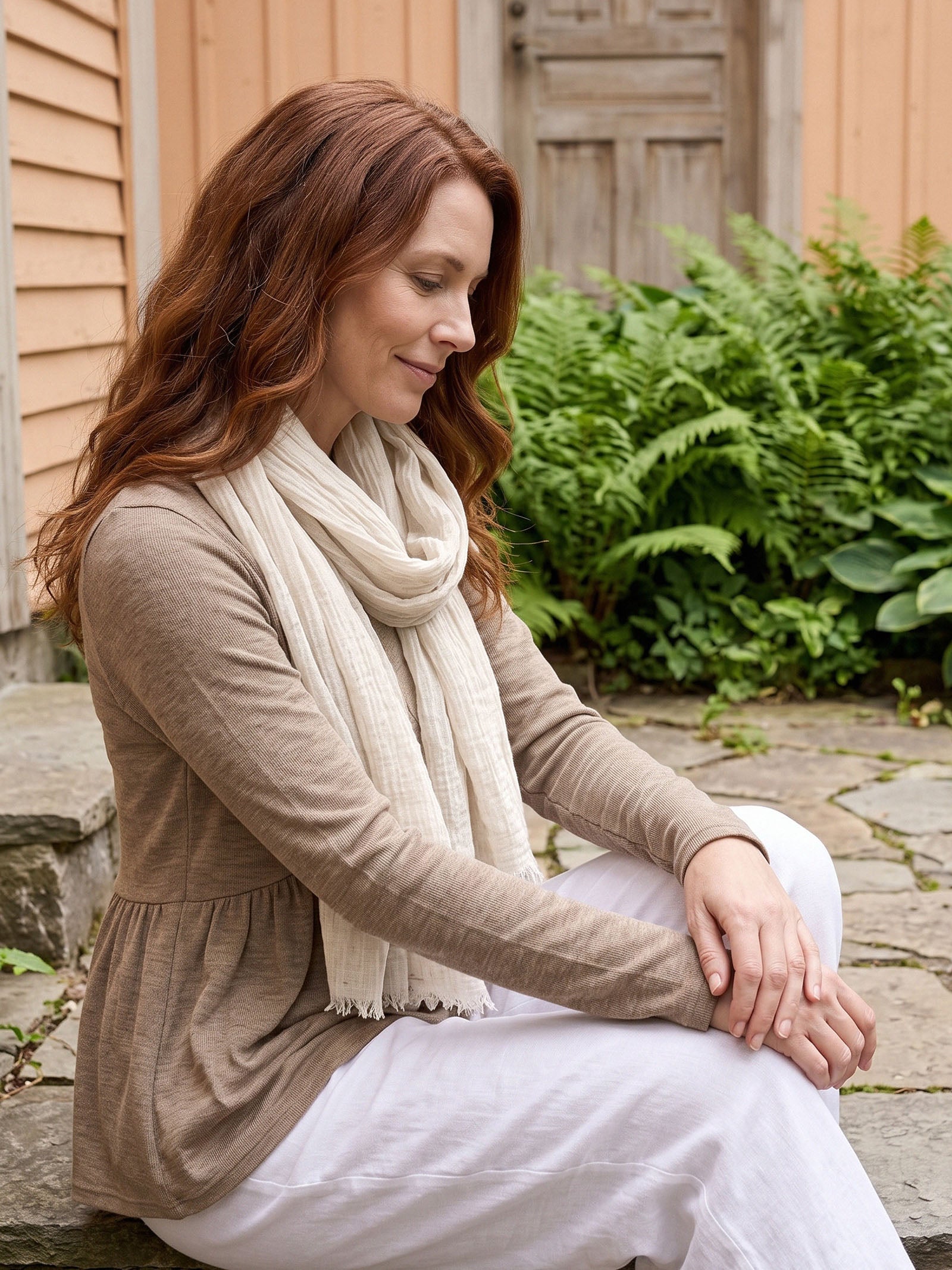 Wool Tencel Solid Ruched Lightweight Scarf