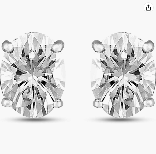 Moissanite Earrings - Forever Brilliant Oval 2.63 Ct 925 Sterling Silver