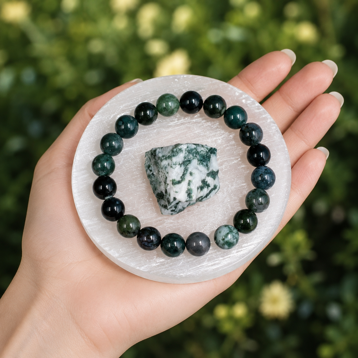 Moss Agate Crystal Gift Set For Emotional Support and Protection, Real Polished Gemstones. DestGlow