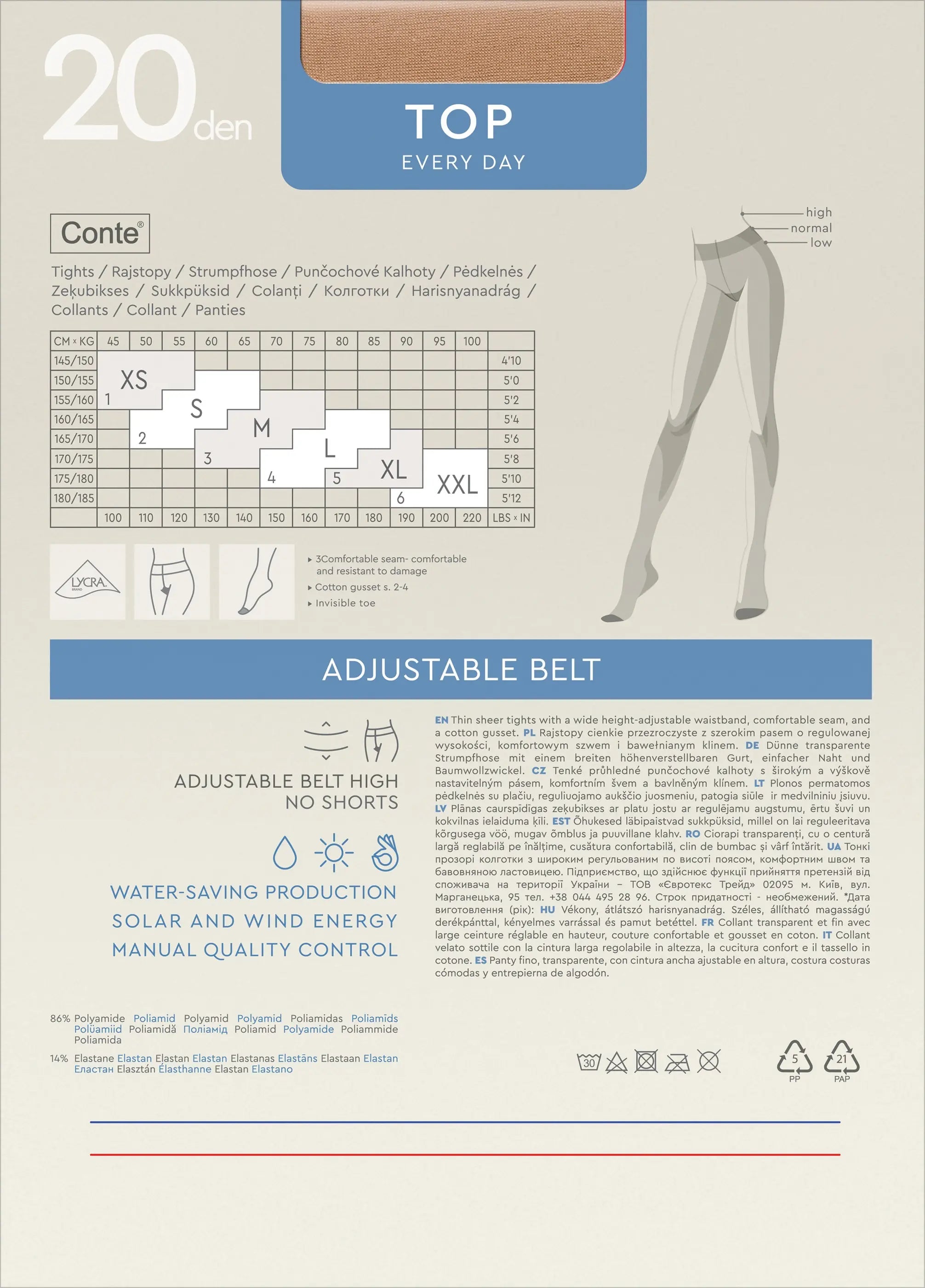 Tights Conte Top 20 Den - Low Waist Adjustable Belt