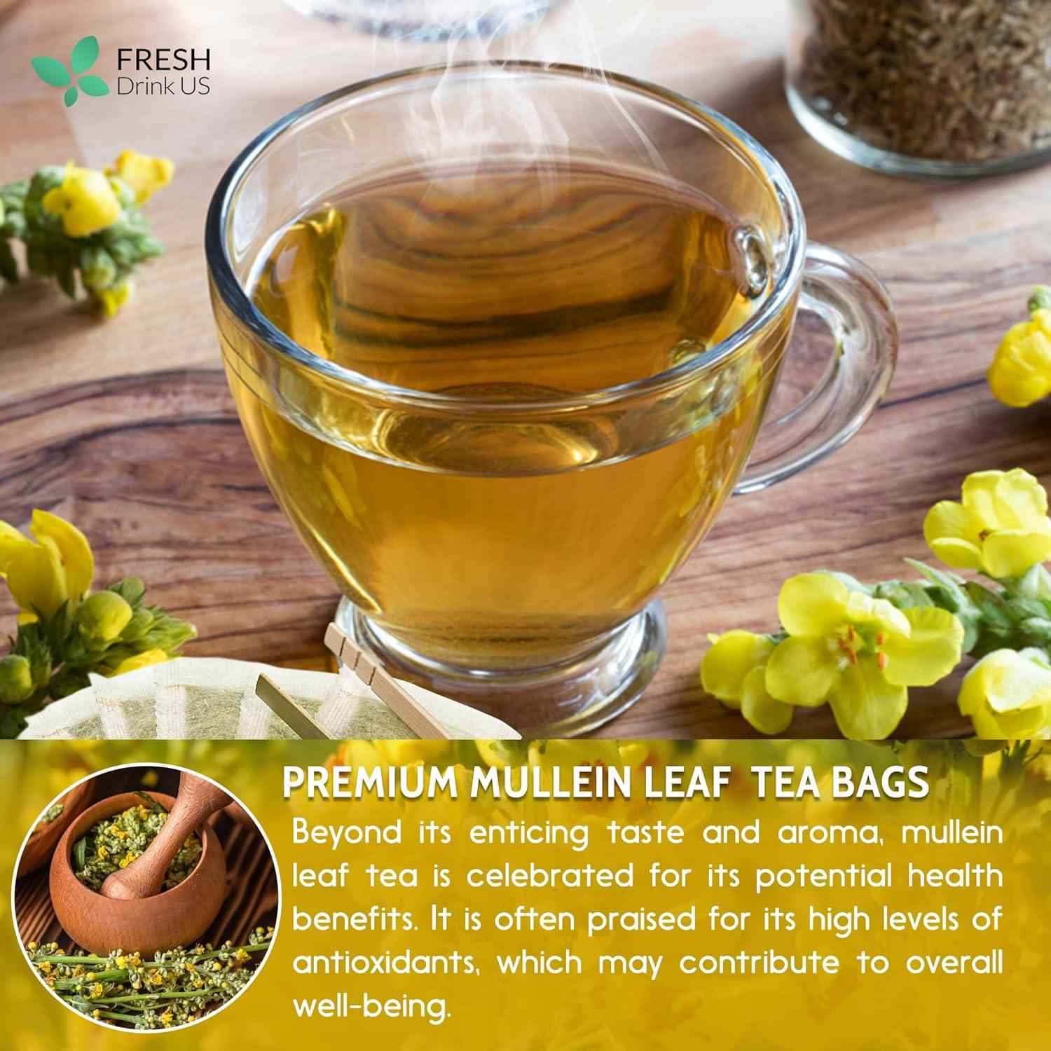 Mullein Leaf Tea Bags, 100% Natural & Pure from Mullein Leaves. Loose Leaf Mullein Herbal Tea. Made with Natural Material Tea Bags. No Sugar, No Caffeine, No Gluten, Vegan.