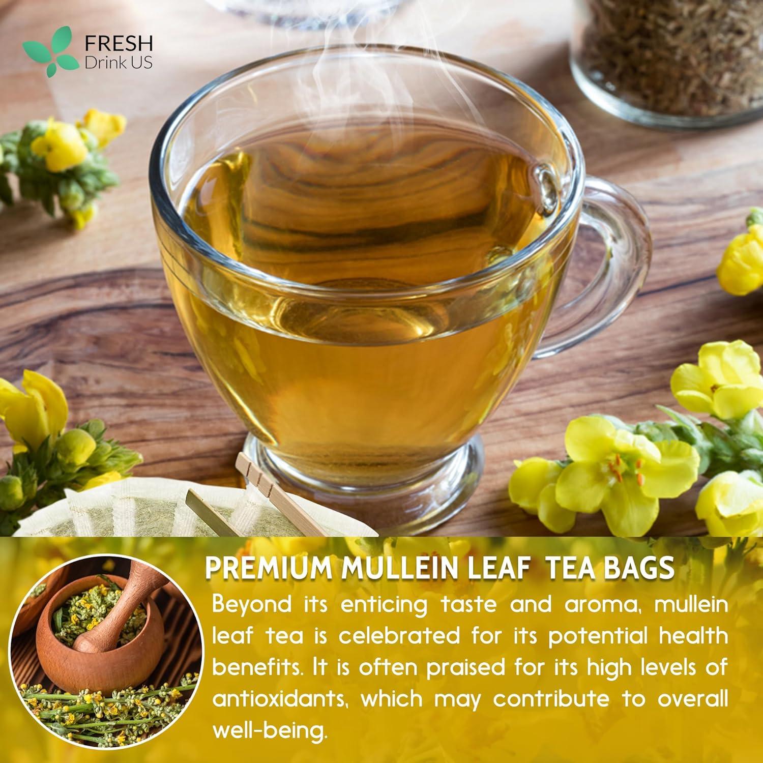 Mullein Leaf Tea Bags, 100% Natural & Pure from Mullein Leaves. Loose Leaf Mullein Herbal Tea. Made with Natural Material Tea Bags. No Sugar, No Caffeine, No Gluten, Vegan. by FreshDrinkUS - Natural and Premium Herbal Tea