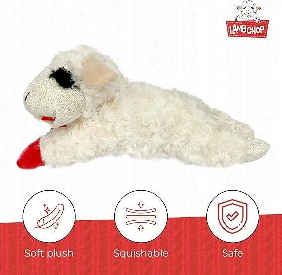Multipet Mini Lamb Chop Officially Licensed, Plush, Squeak Pet Toy (White, 10&