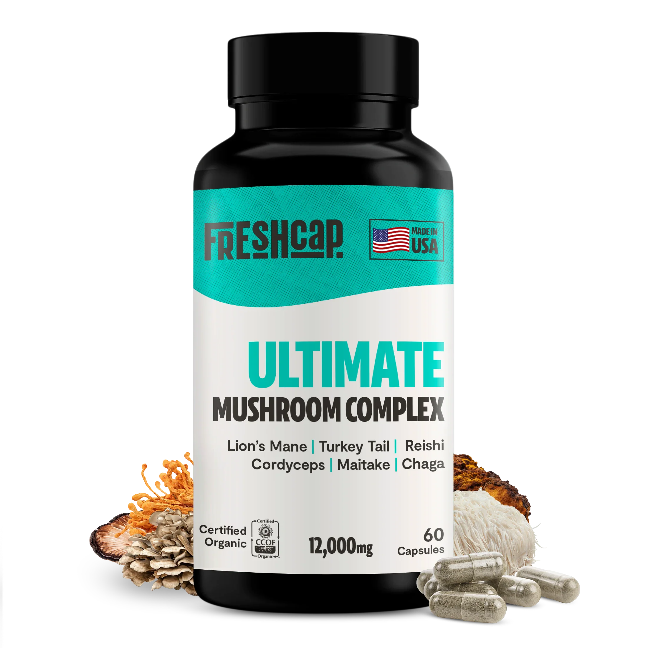 Organic Mushroom Complex Supplement Capsules by FreshCap Mushrooms