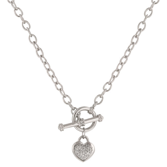 Avera Toggle Pave Heart Necklace in Polished Silver DestGlow