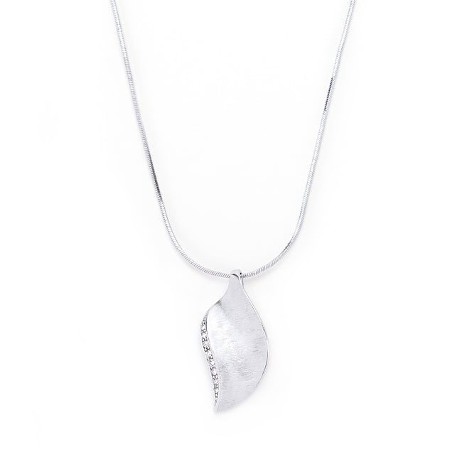 Avera Crystal Leaf Necklace in Polished Silver