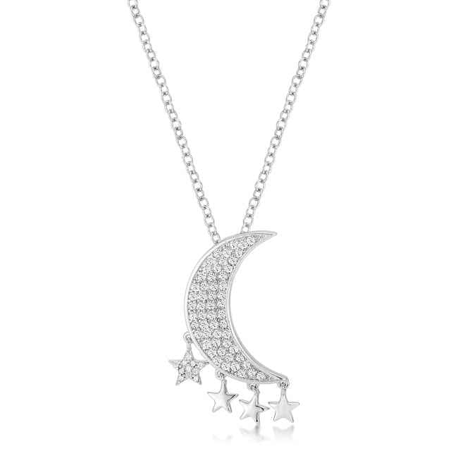Avera .6Ct Dazzling Moon and Stars Necklace with CZ DestGlow