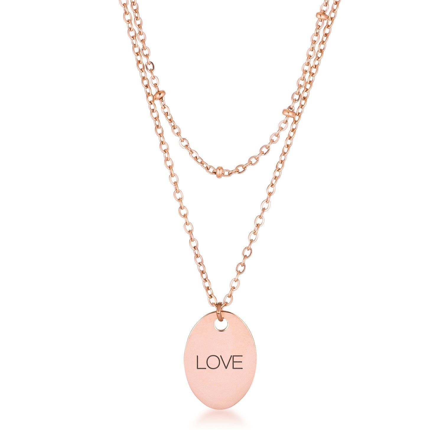 Avera Double Chain Love Necklace In Rose Gold