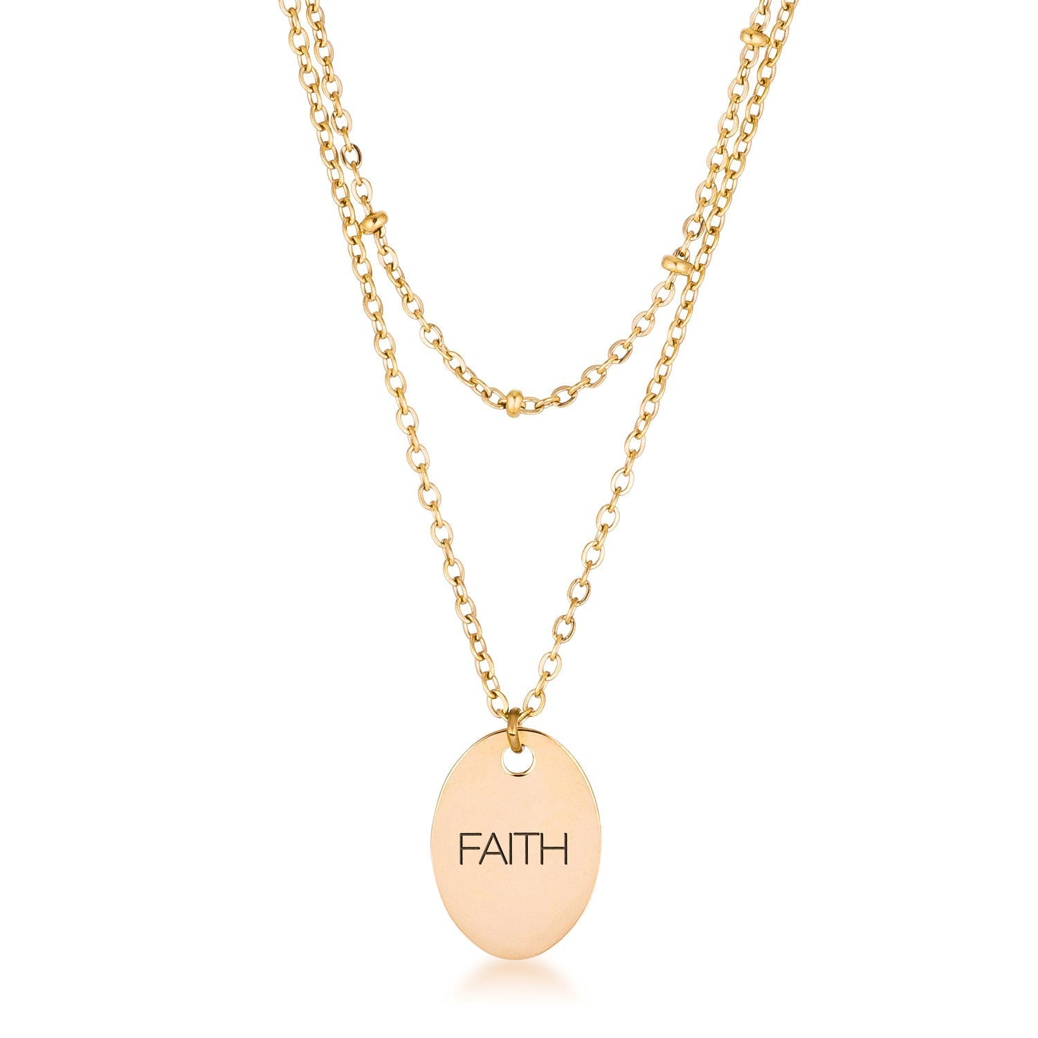 Avera Double Chain Faith Necklace In Polished Gold
