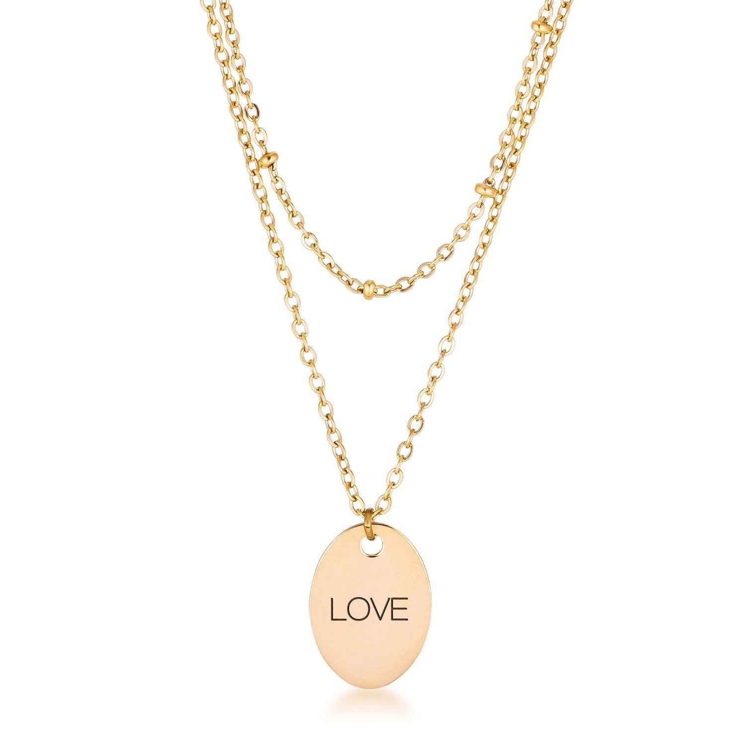 Avera Double Chain Love Necklace In Polished Gold Finish