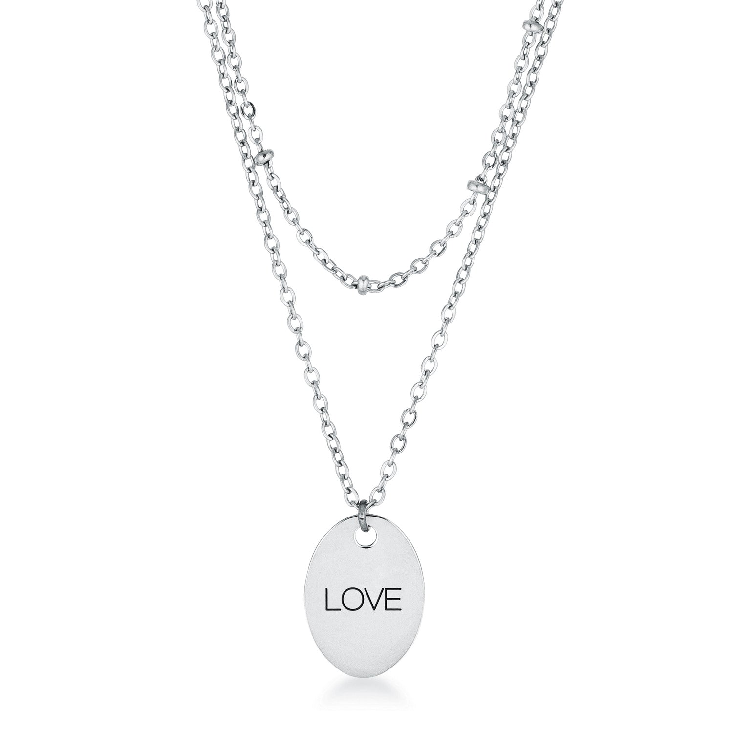 Avera Double Chain Love Necklace In Polished Silver DestGlow