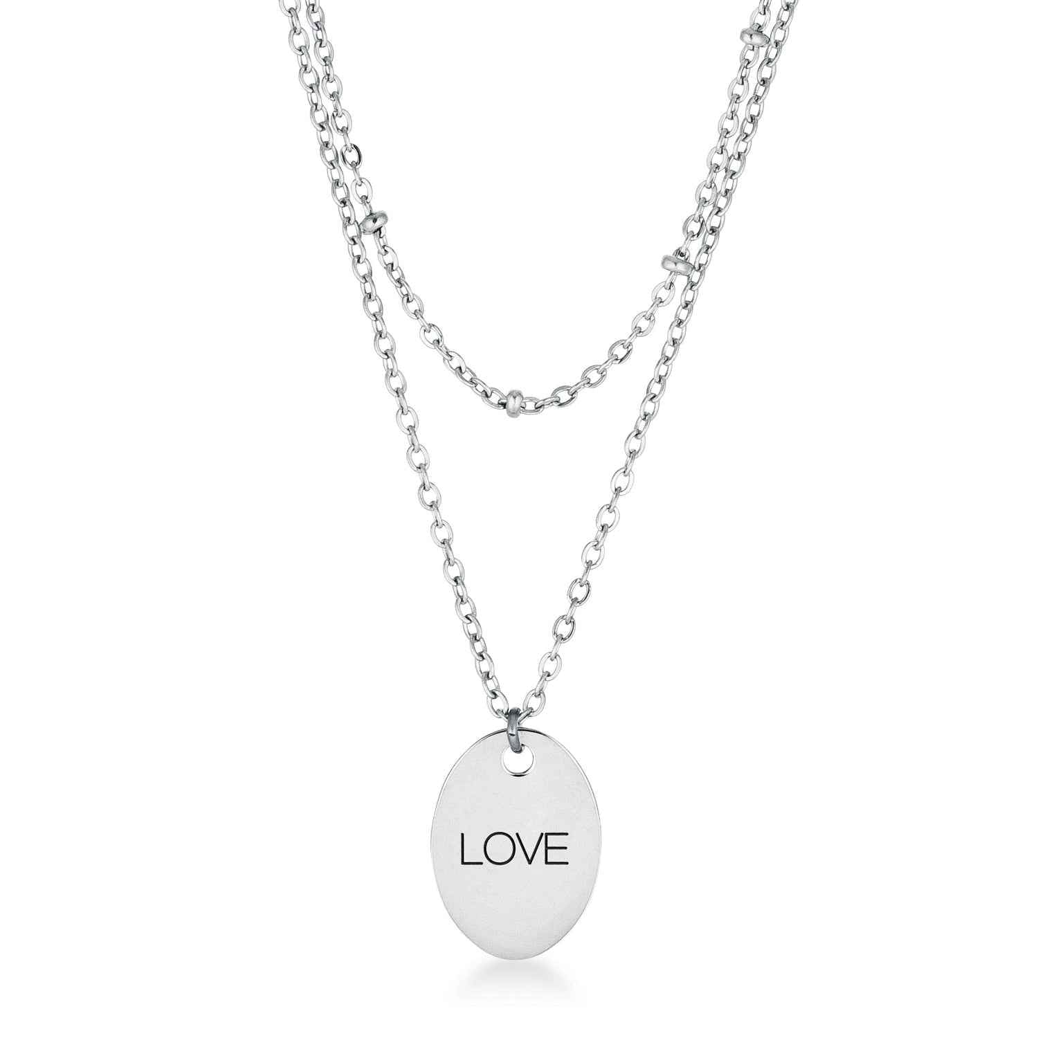Avera Double Chain Love Necklace In Polished Silver