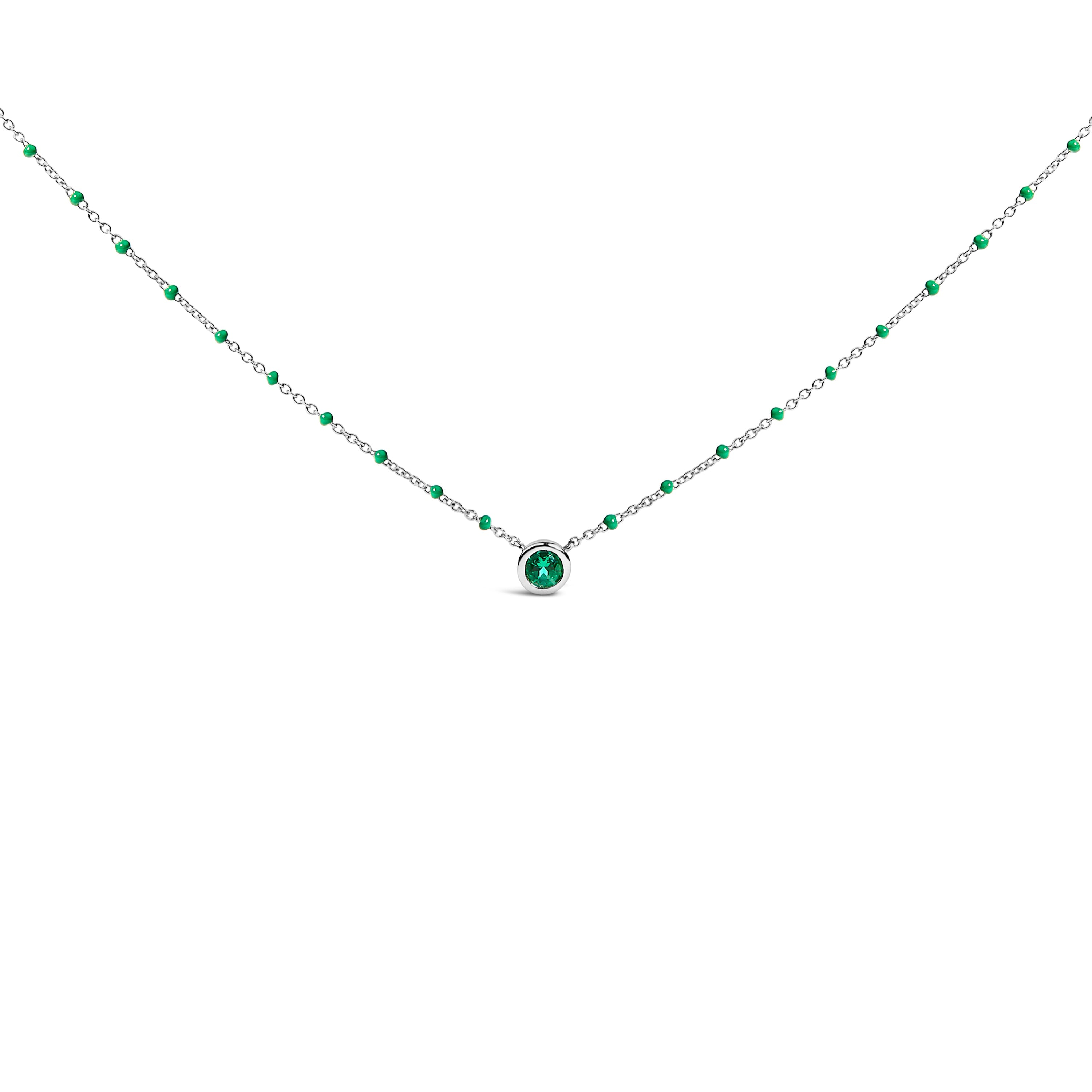 Sterling Silver Lab Created Emerald Bead Chain Necklace by Bids.com