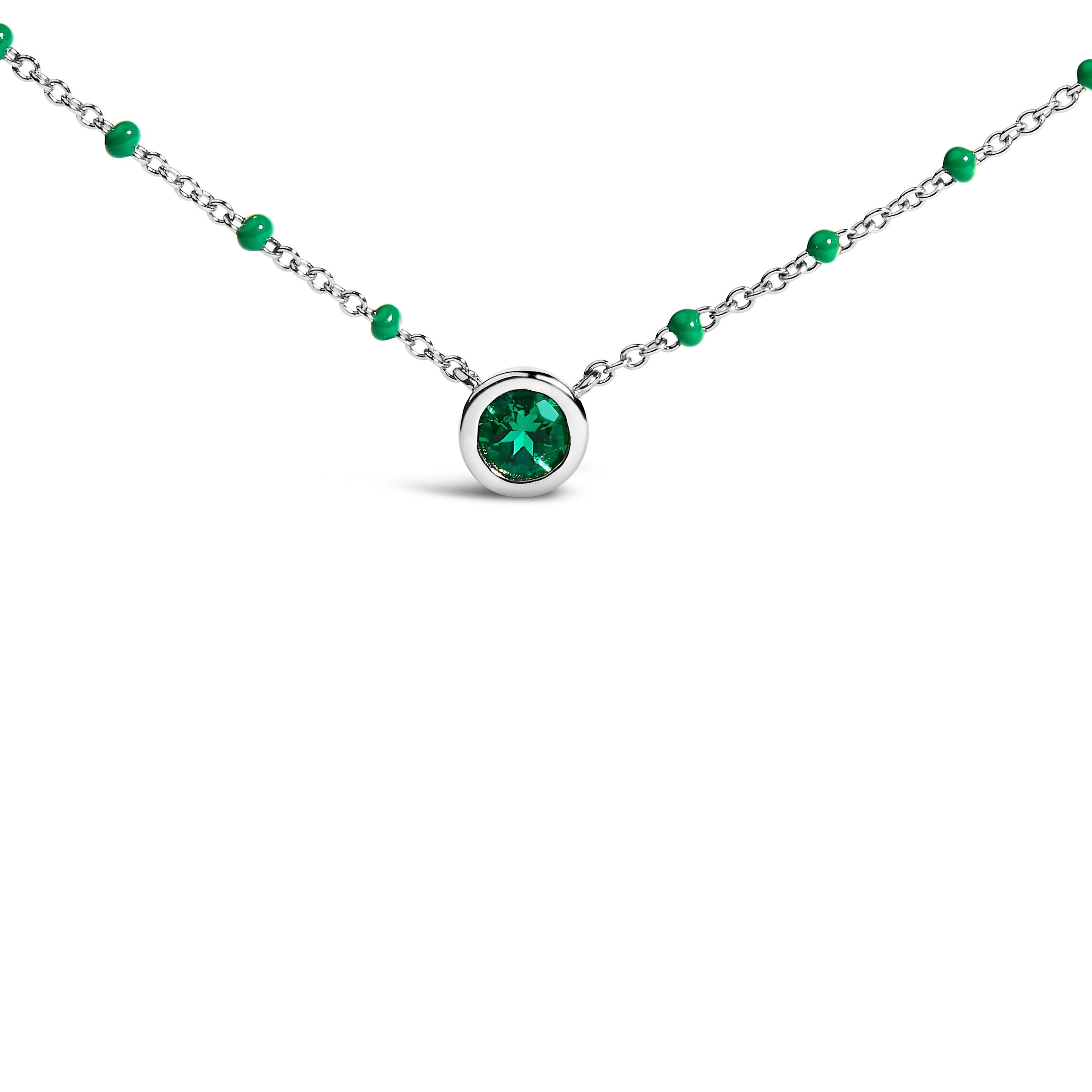 Sterling Silver Lab Created Emerald Bead Chain Necklace by Bids.com